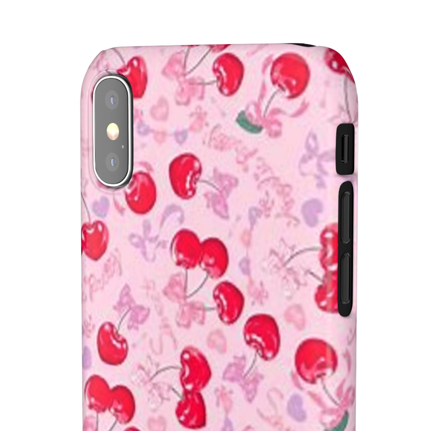 pink bow tied cherry pattern phone case