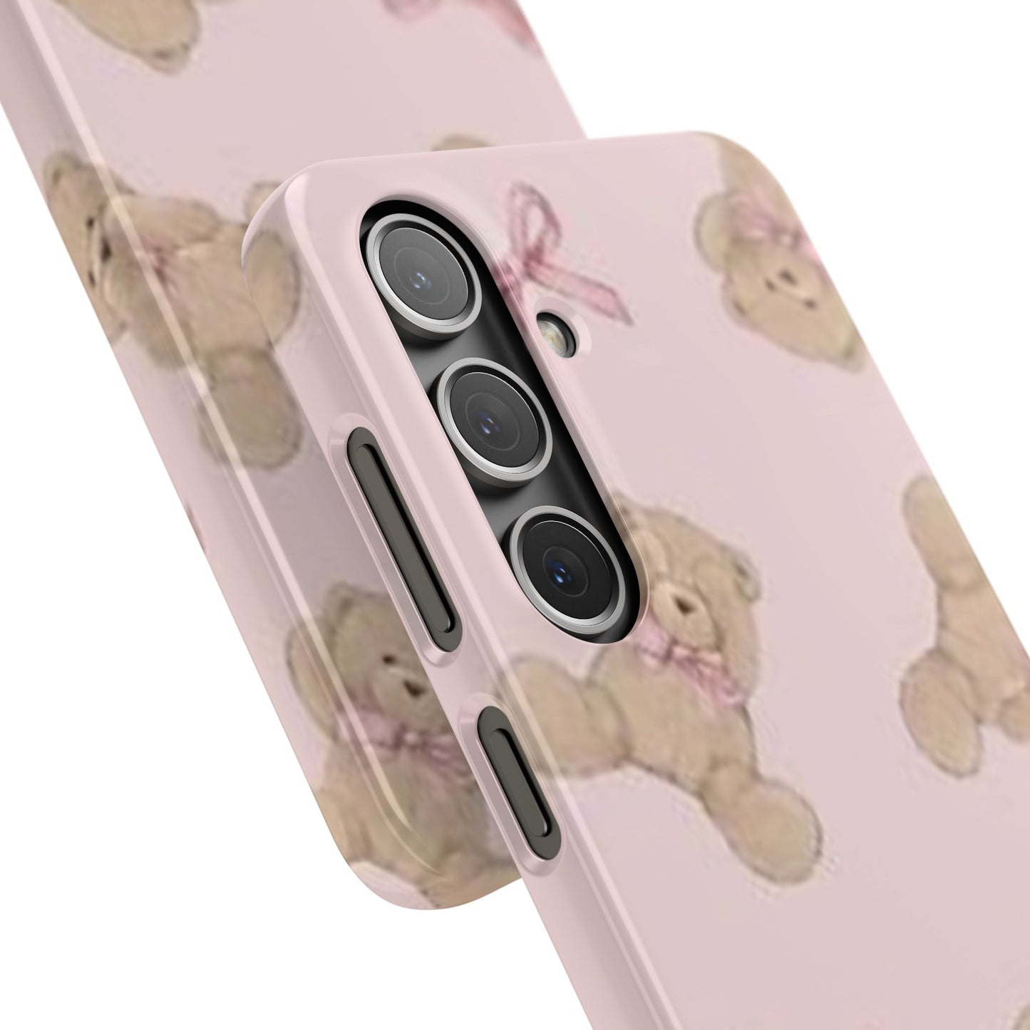 pink background teddy bear phone case