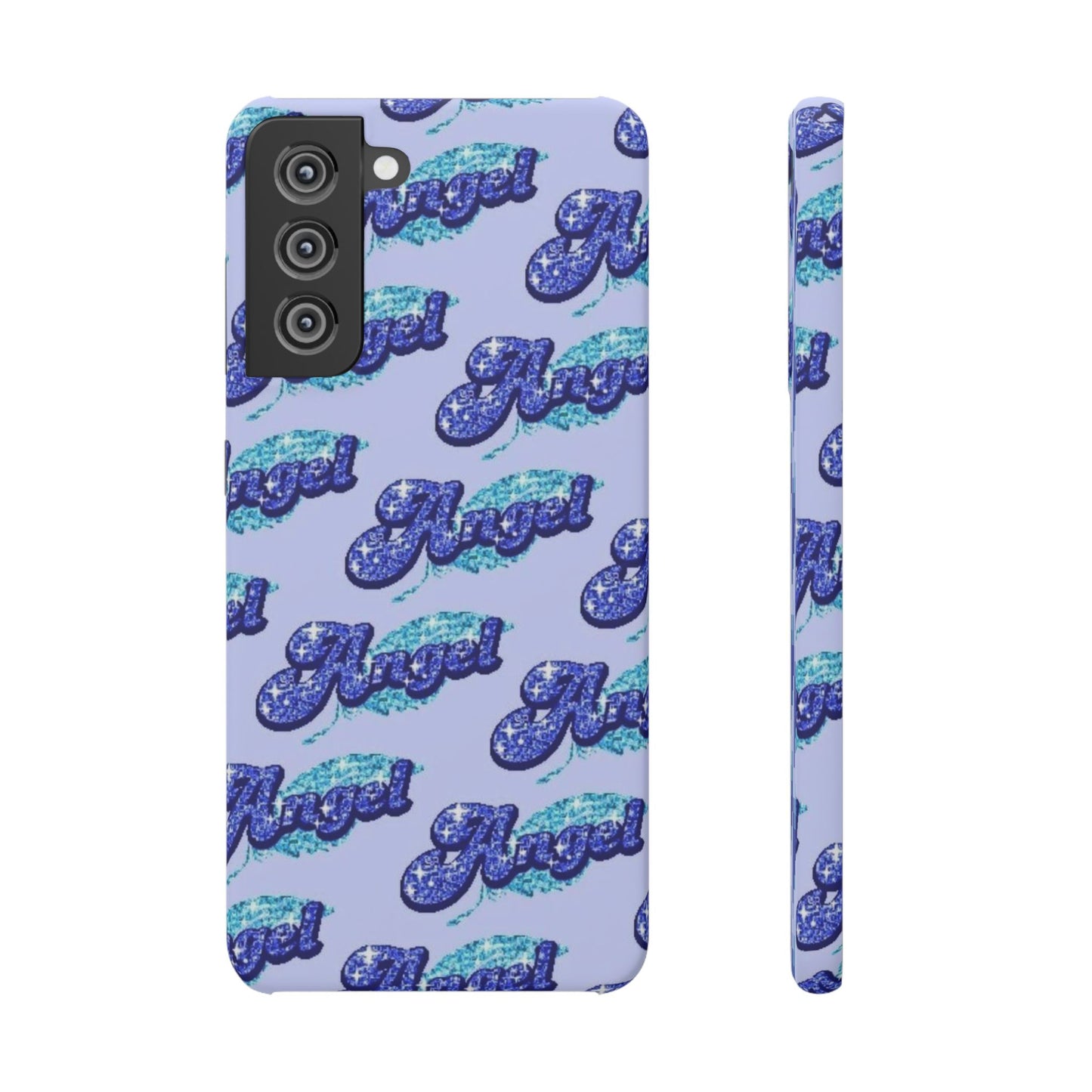 blue 'ANGEL' bubble lettering phone case