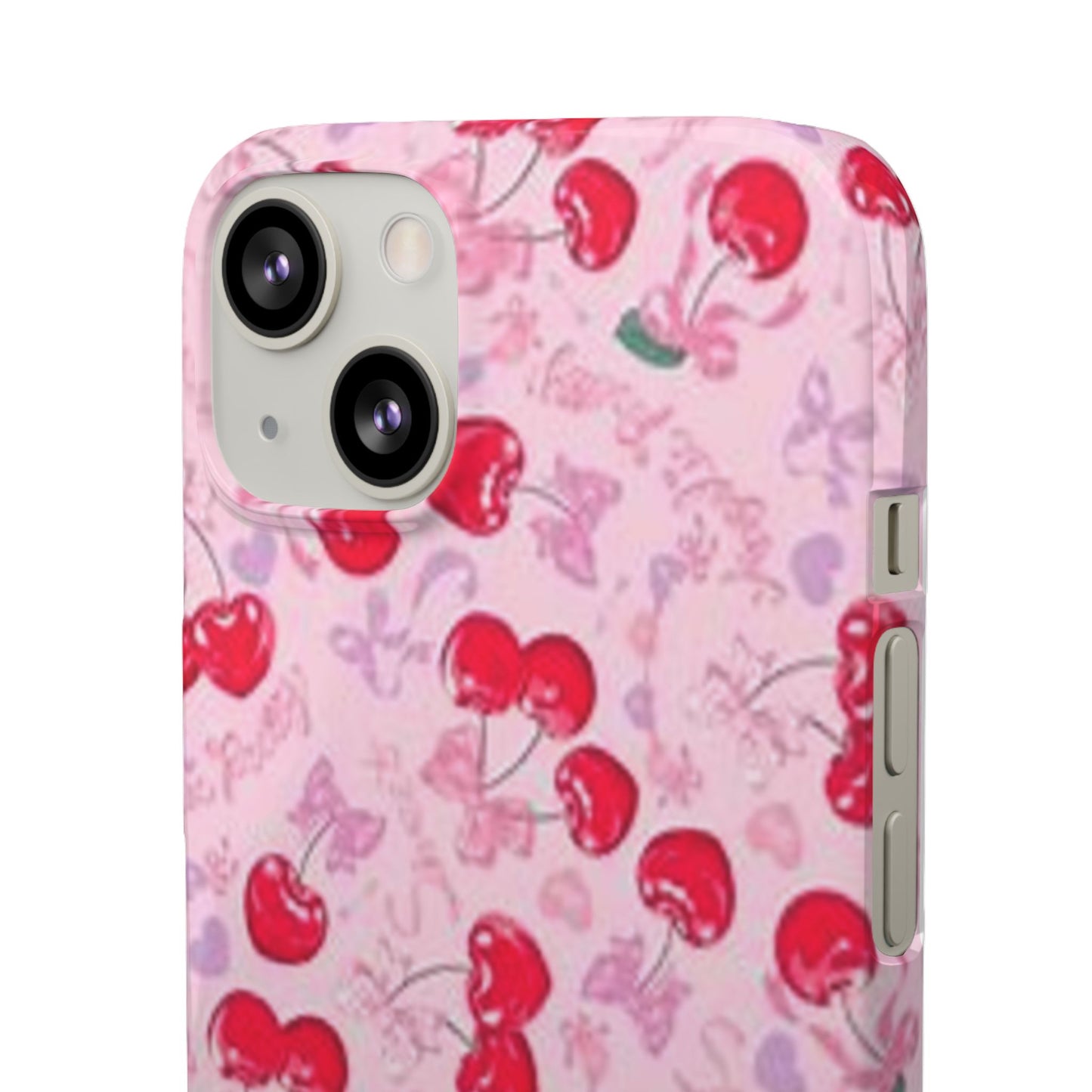 pink bow tied cherry pattern phone case