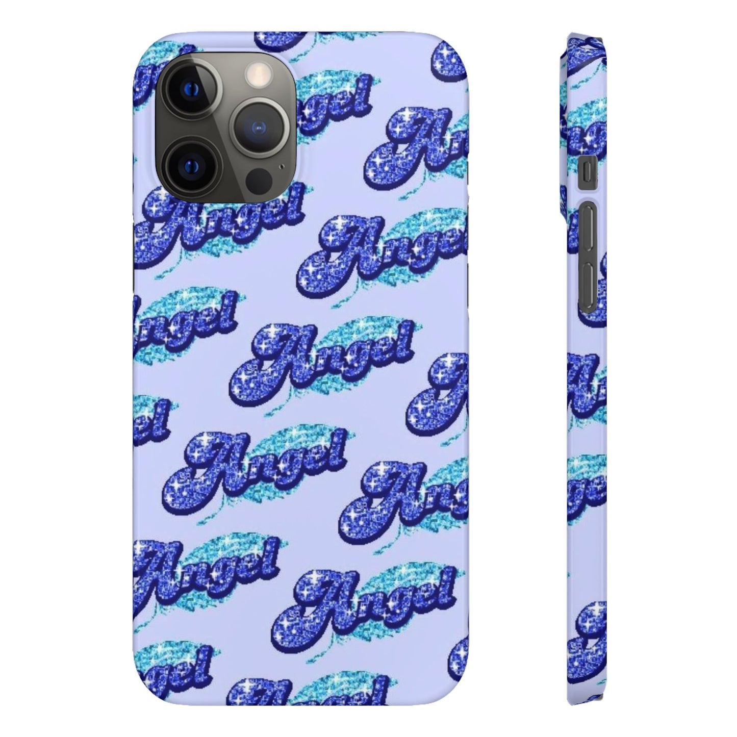 blue 'ANGEL' bubble lettering phone case