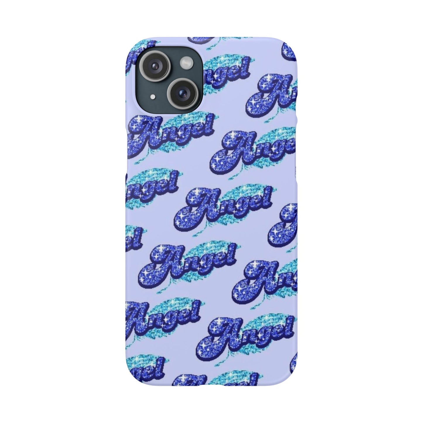 blue 'ANGEL' bubble lettering phone case