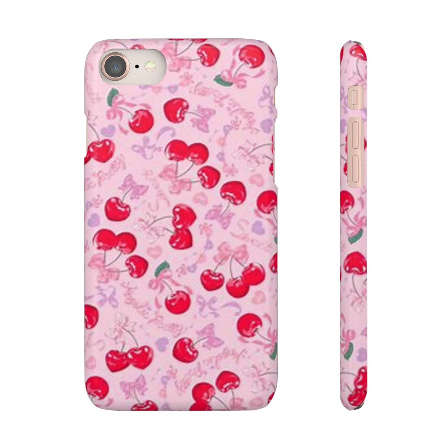 pink bow tied cherry pattern phone case