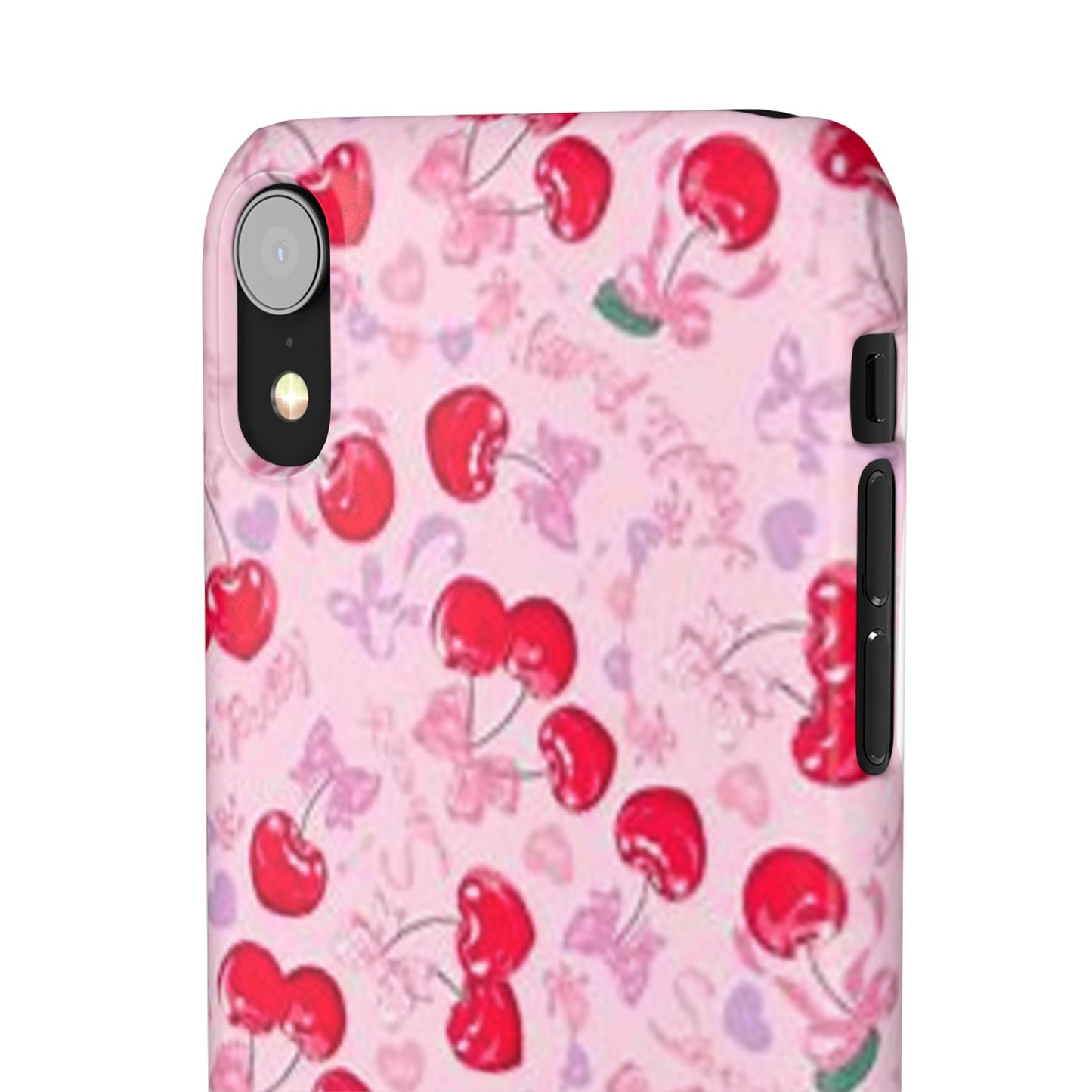 pink bow tied cherry pattern phone case