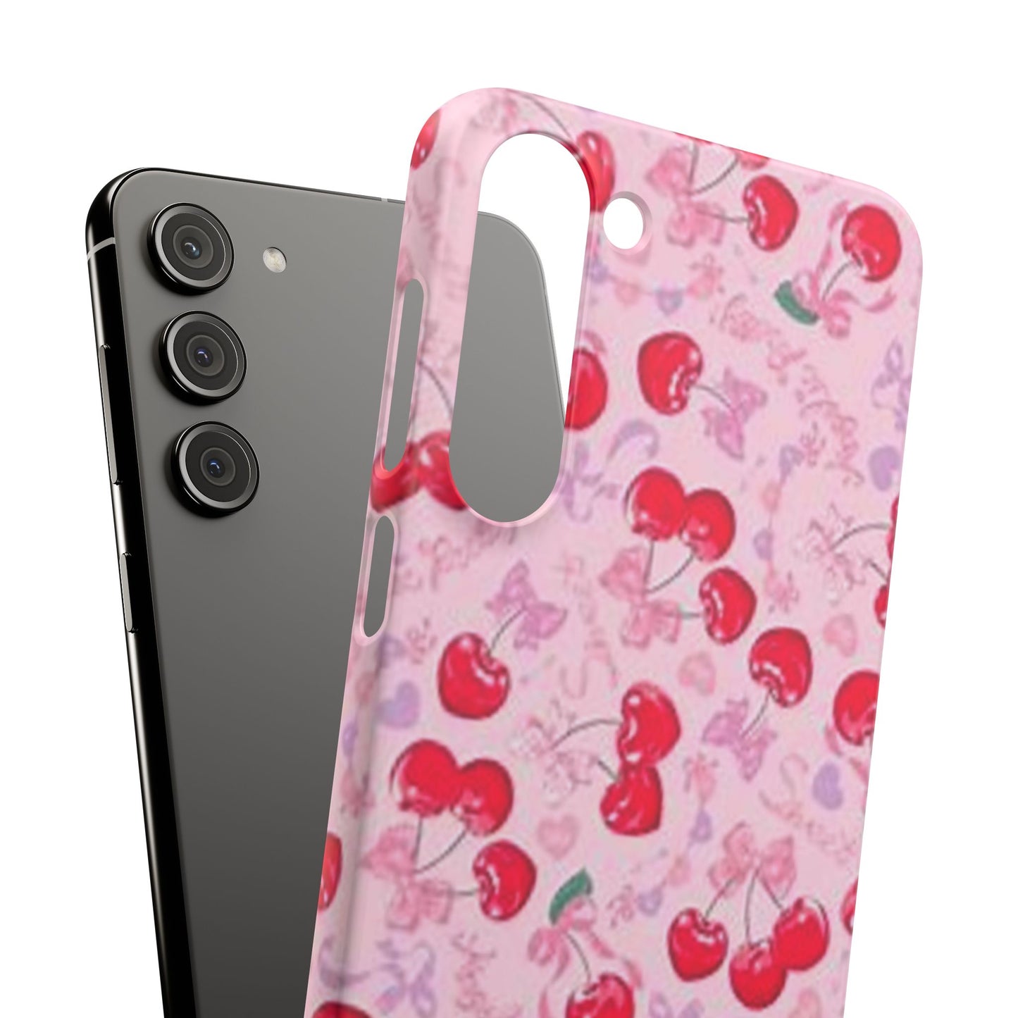 pink bow tied cherry pattern phone case