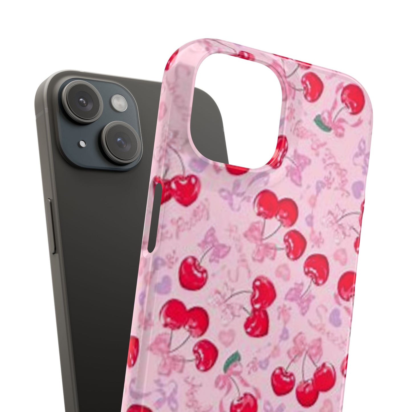 pink bow tied cherry pattern phone case