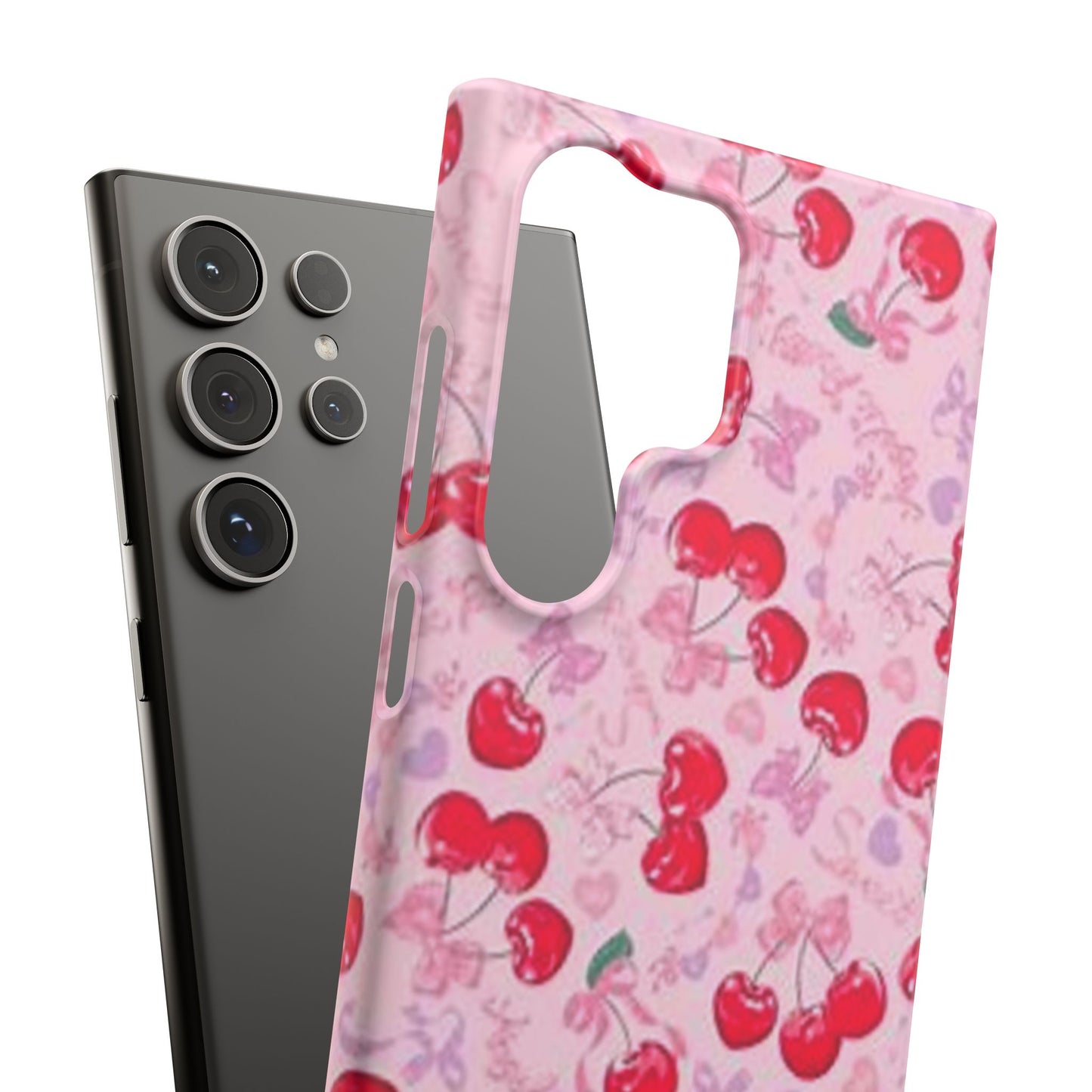 pink bow tied cherry pattern phone case