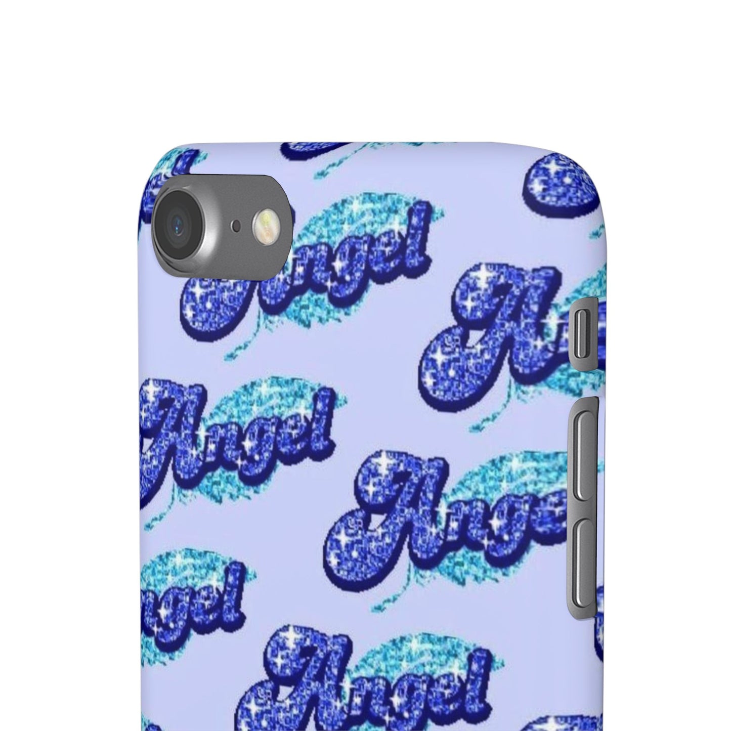 blue 'ANGEL' bubble lettering phone case