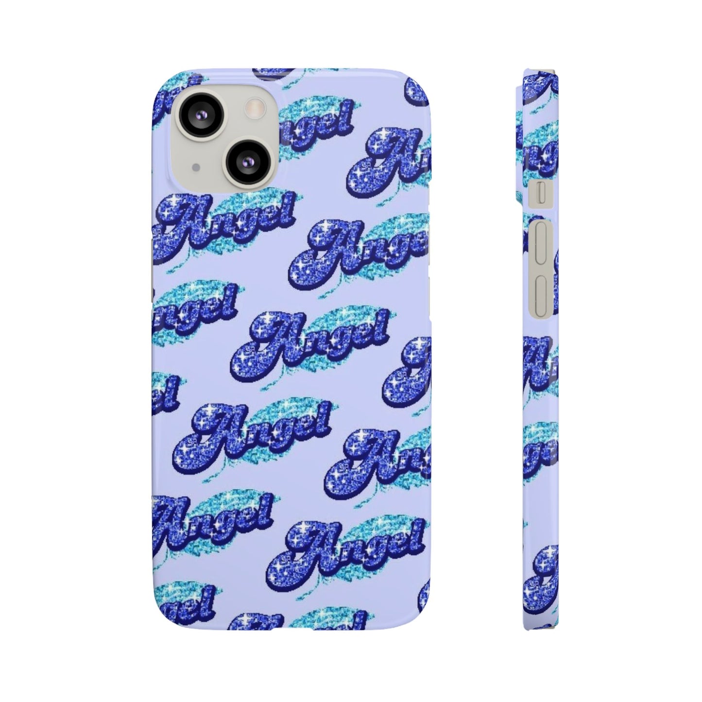 blue 'ANGEL' bubble lettering phone case