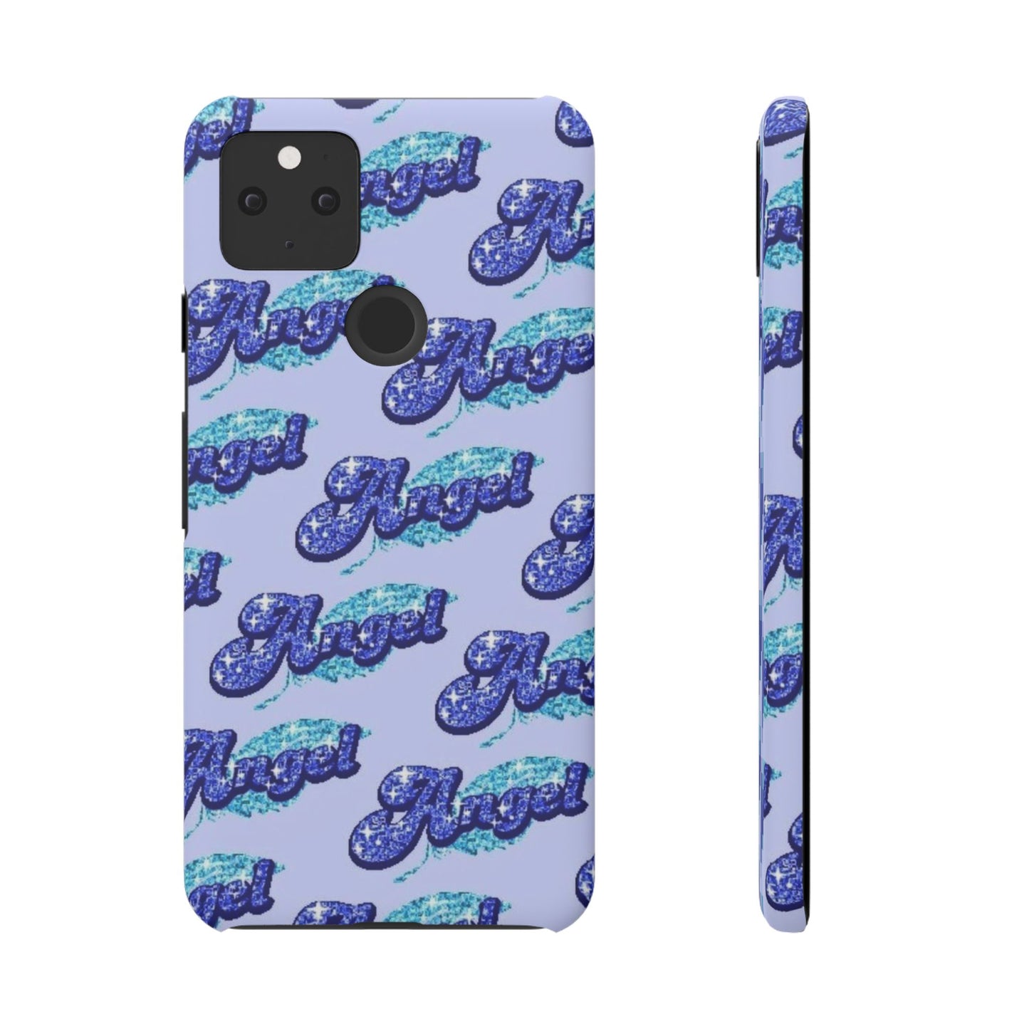 blue 'ANGEL' bubble lettering phone case