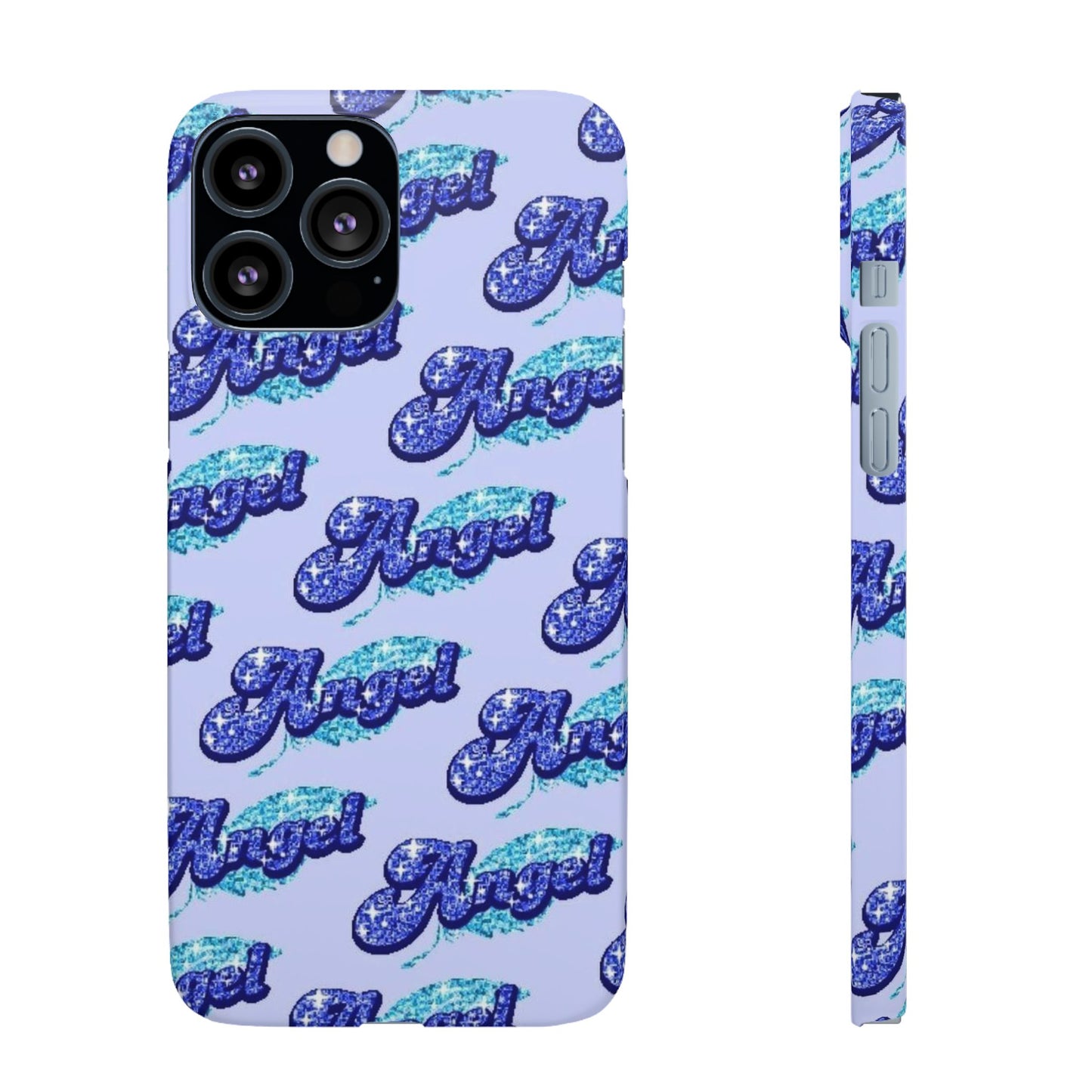 blue 'ANGEL' bubble lettering phone case