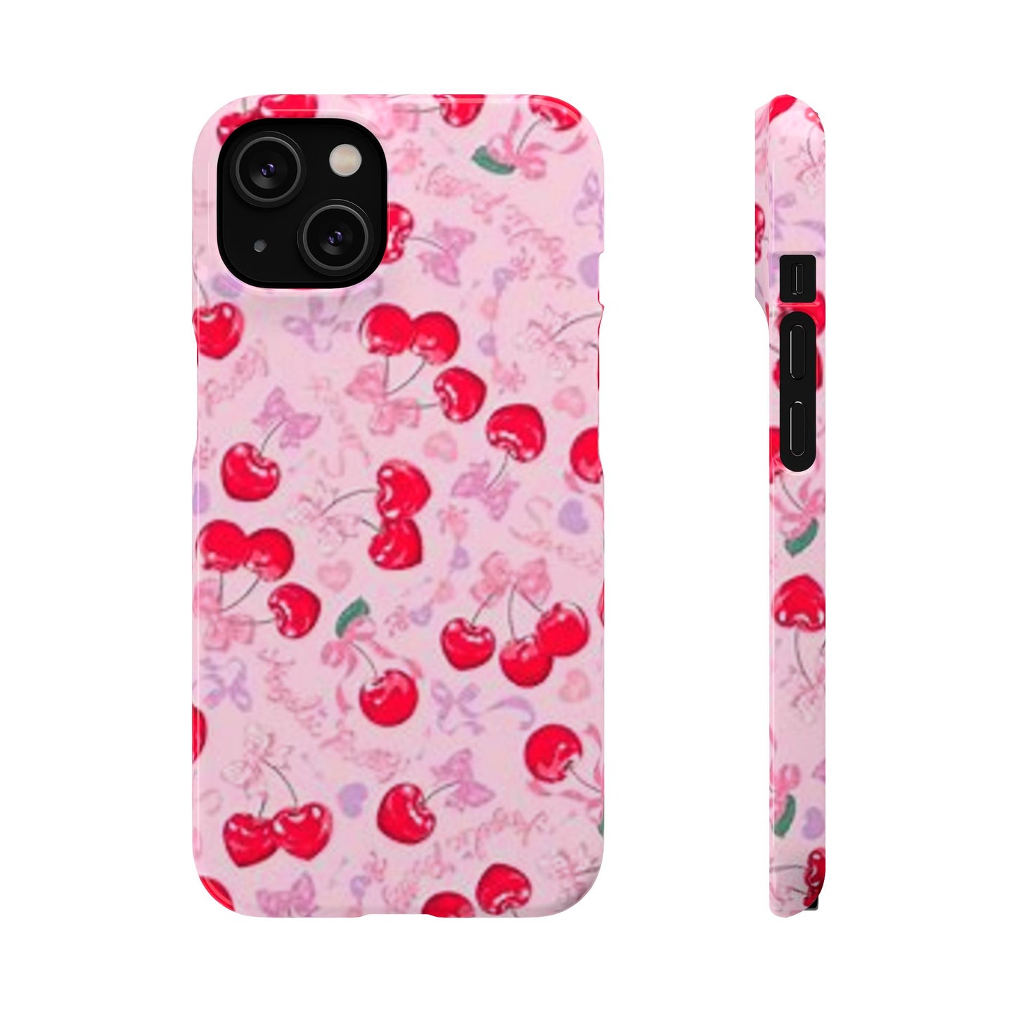 pink bow tied cherry pattern phone case