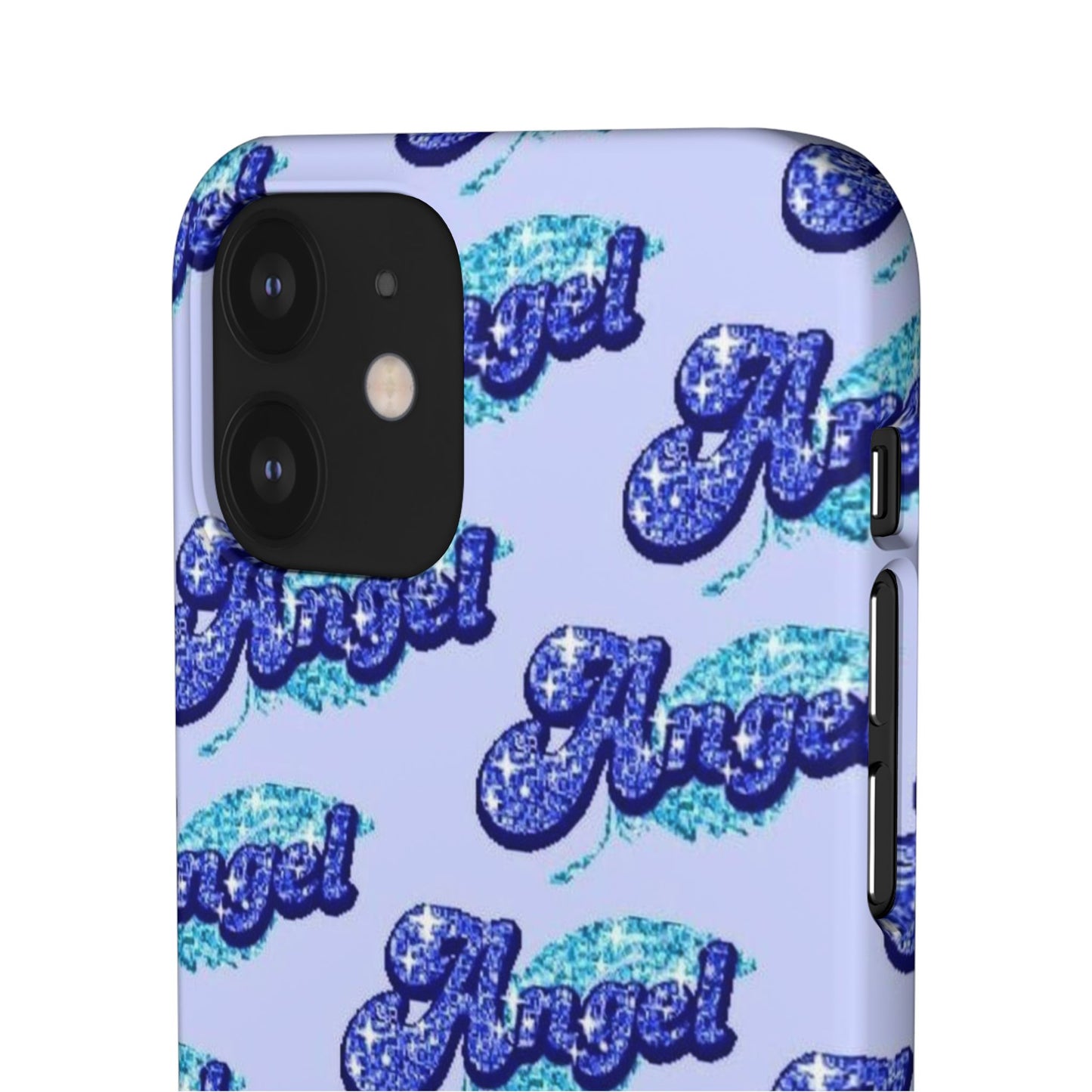 blue 'ANGEL' bubble lettering phone case