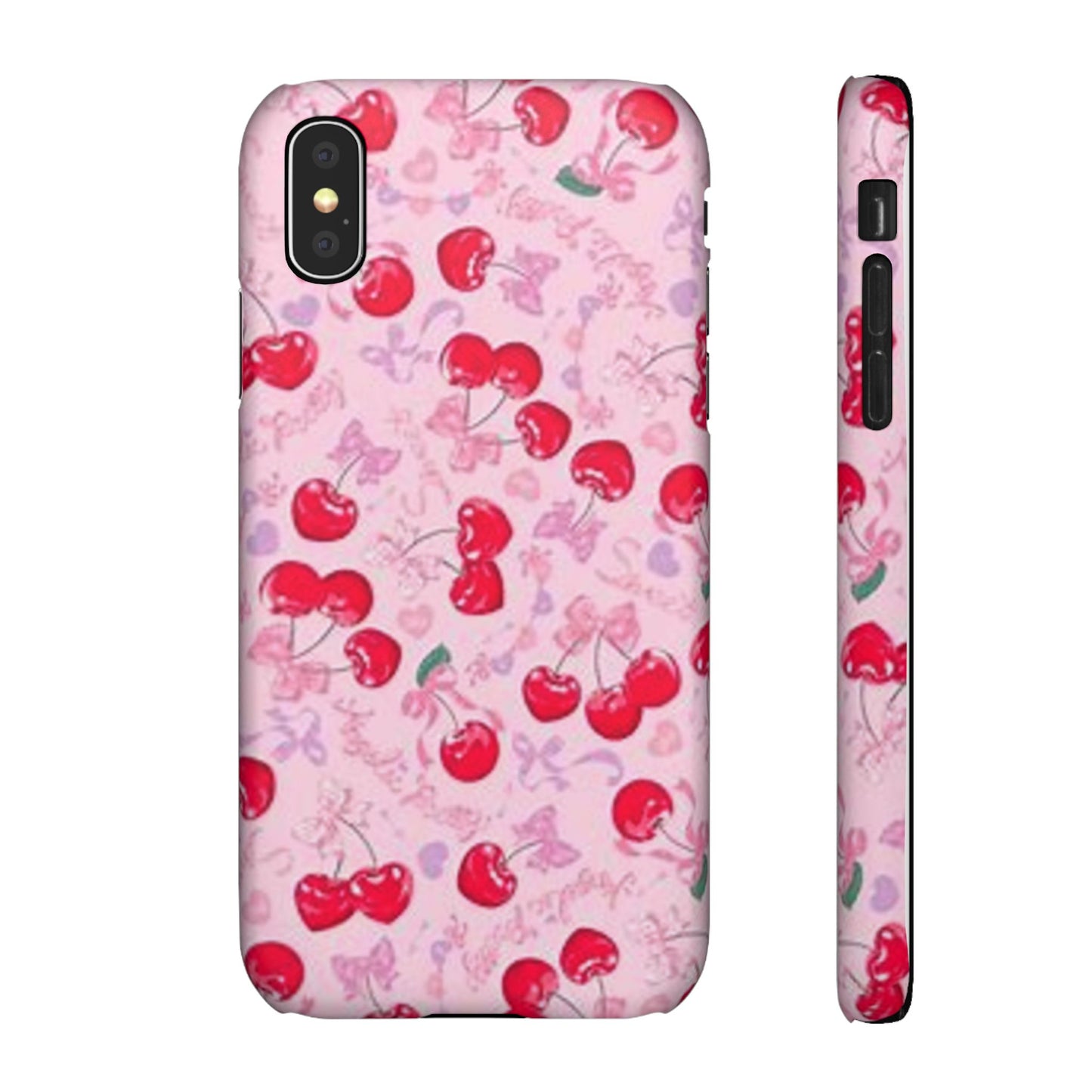 pink bow tied cherry pattern phone case