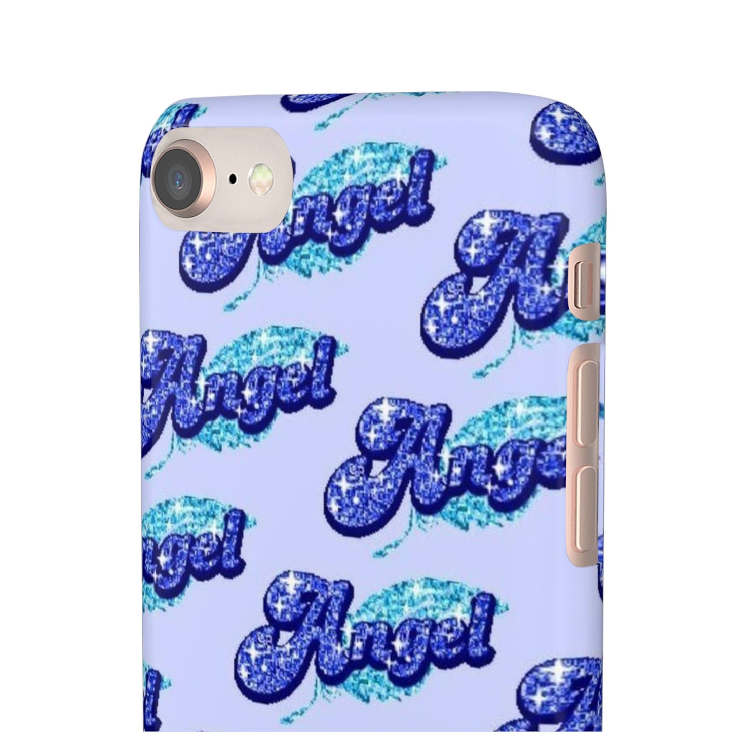 blue 'ANGEL' bubble lettering phone case