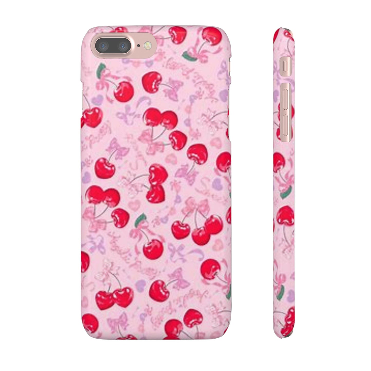 pink bow tied cherry pattern phone case