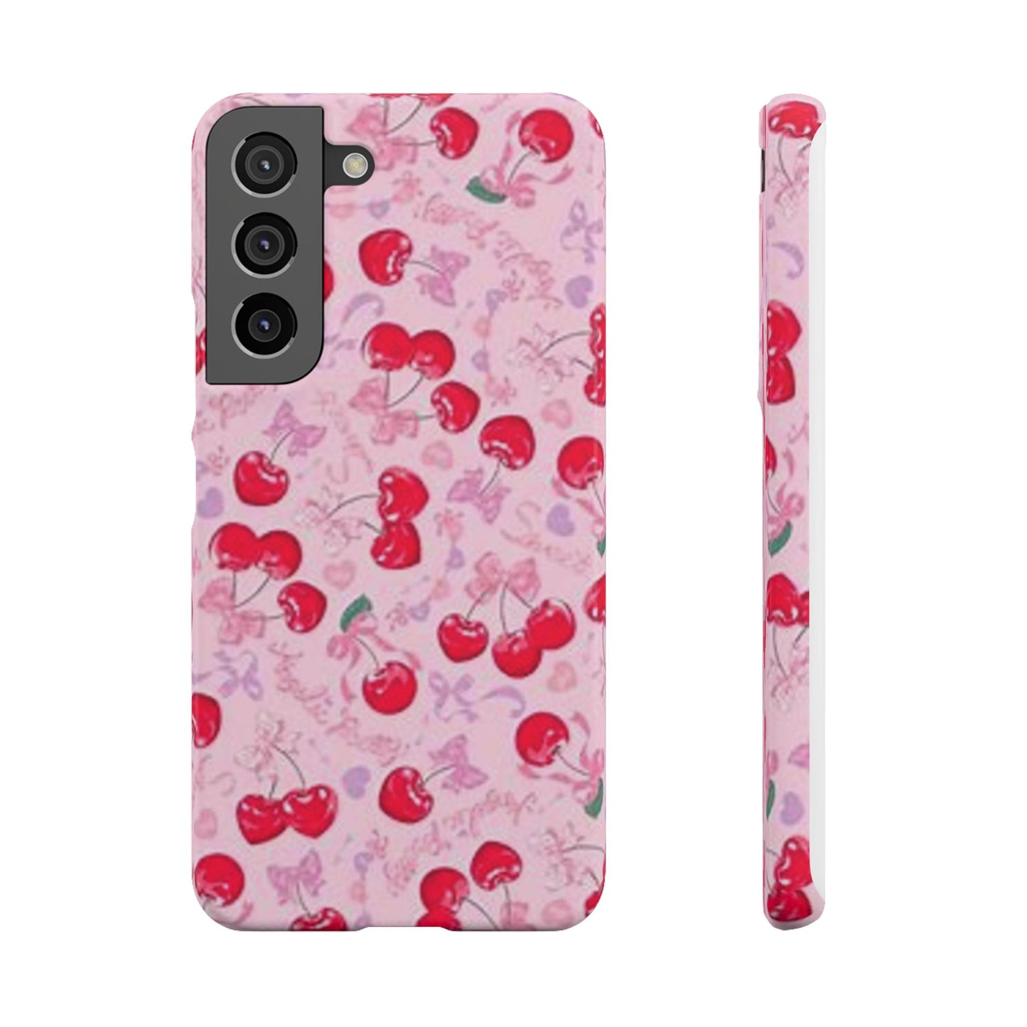 pink bow tied cherry pattern phone case