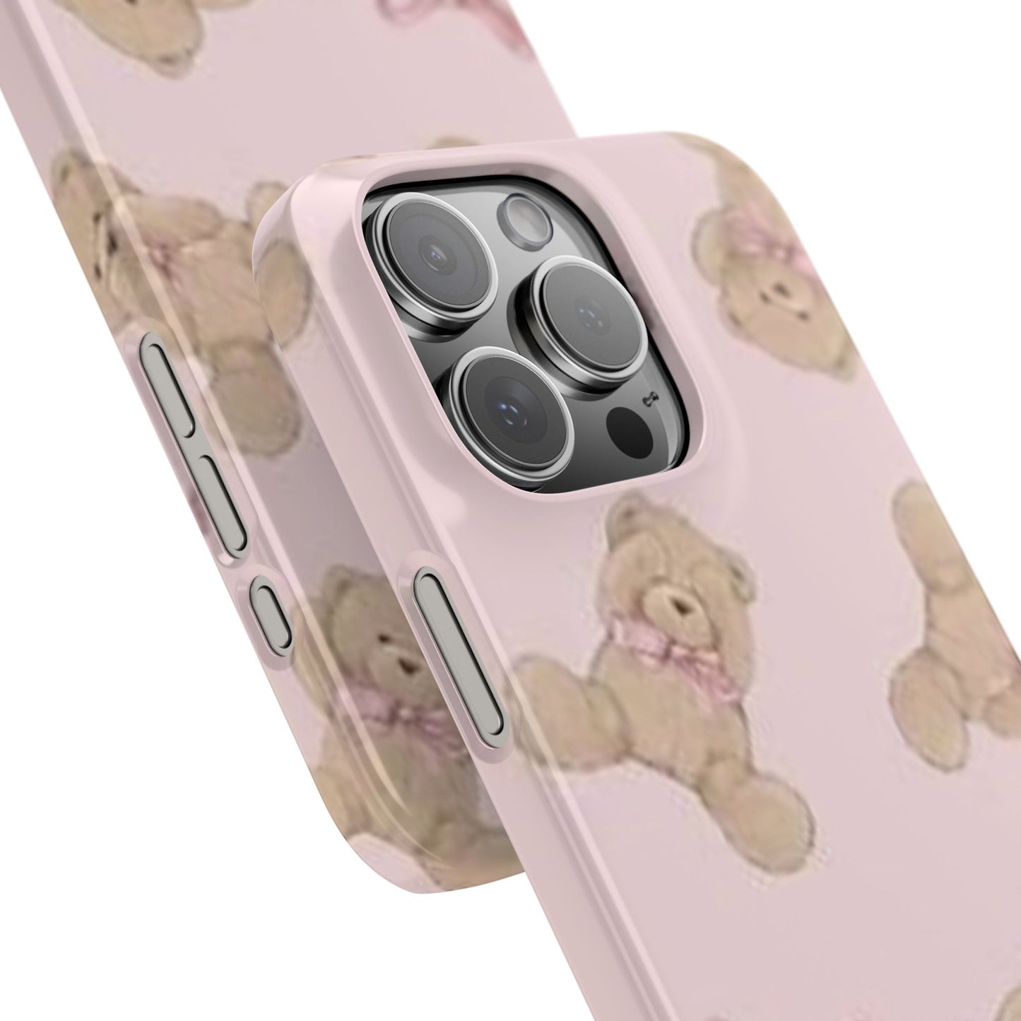 pink background teddy bear phone case