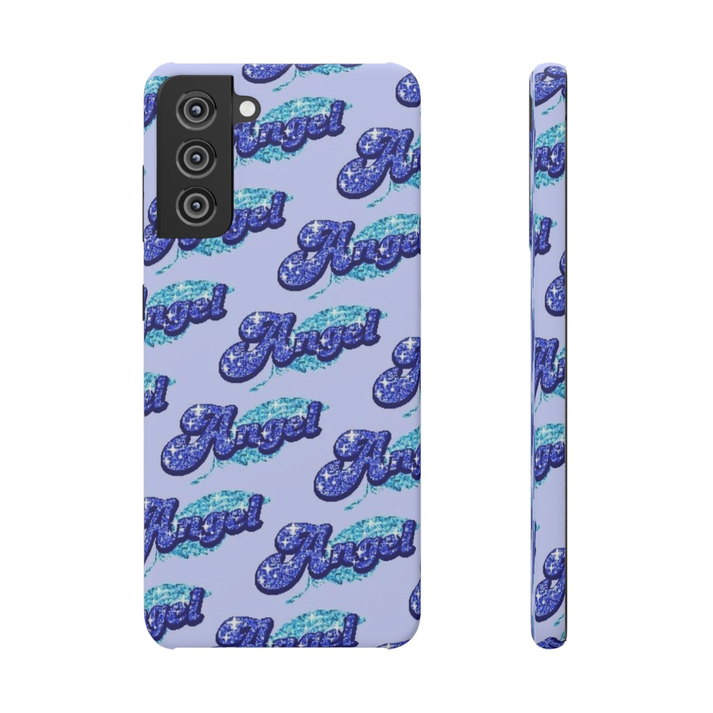 blue 'ANGEL' bubble lettering phone case