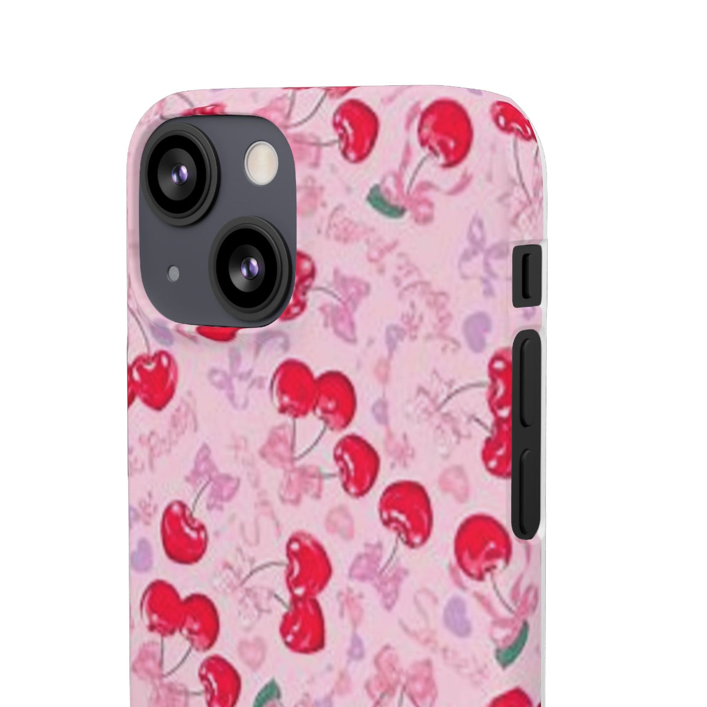 pink bow tied cherry pattern phone case