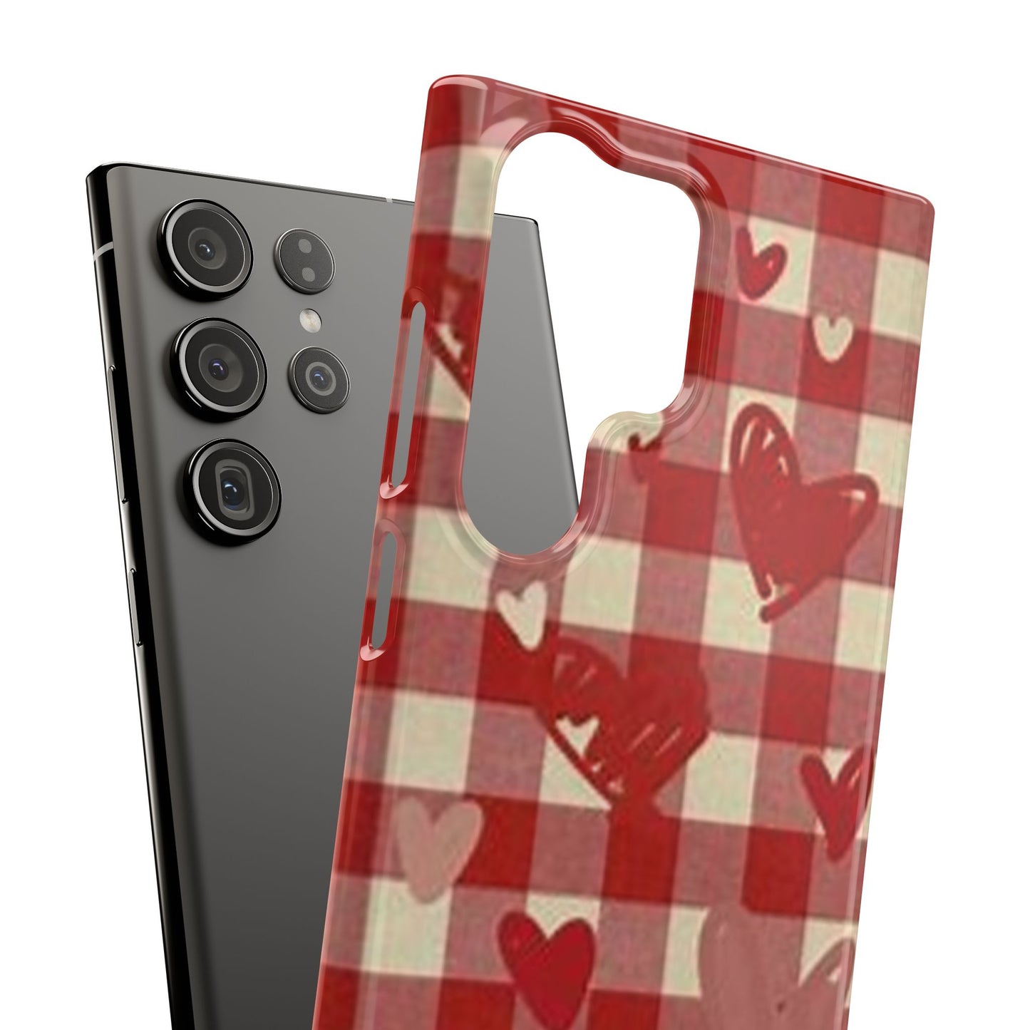 red plaid hearts phone case