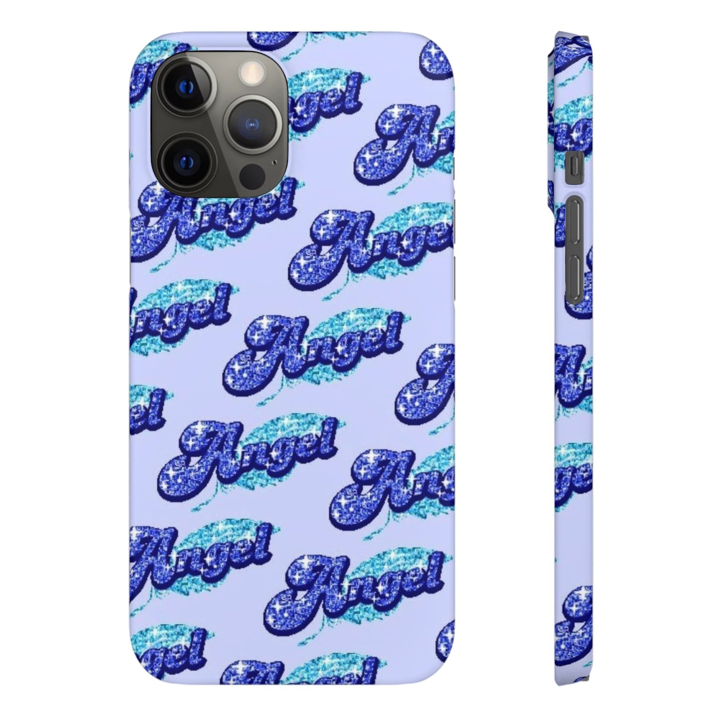 blue 'ANGEL' bubble lettering phone case