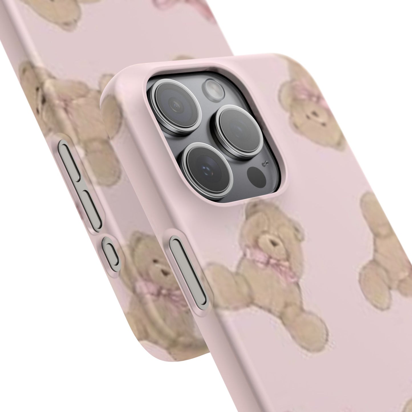 pink background teddy bear phone case