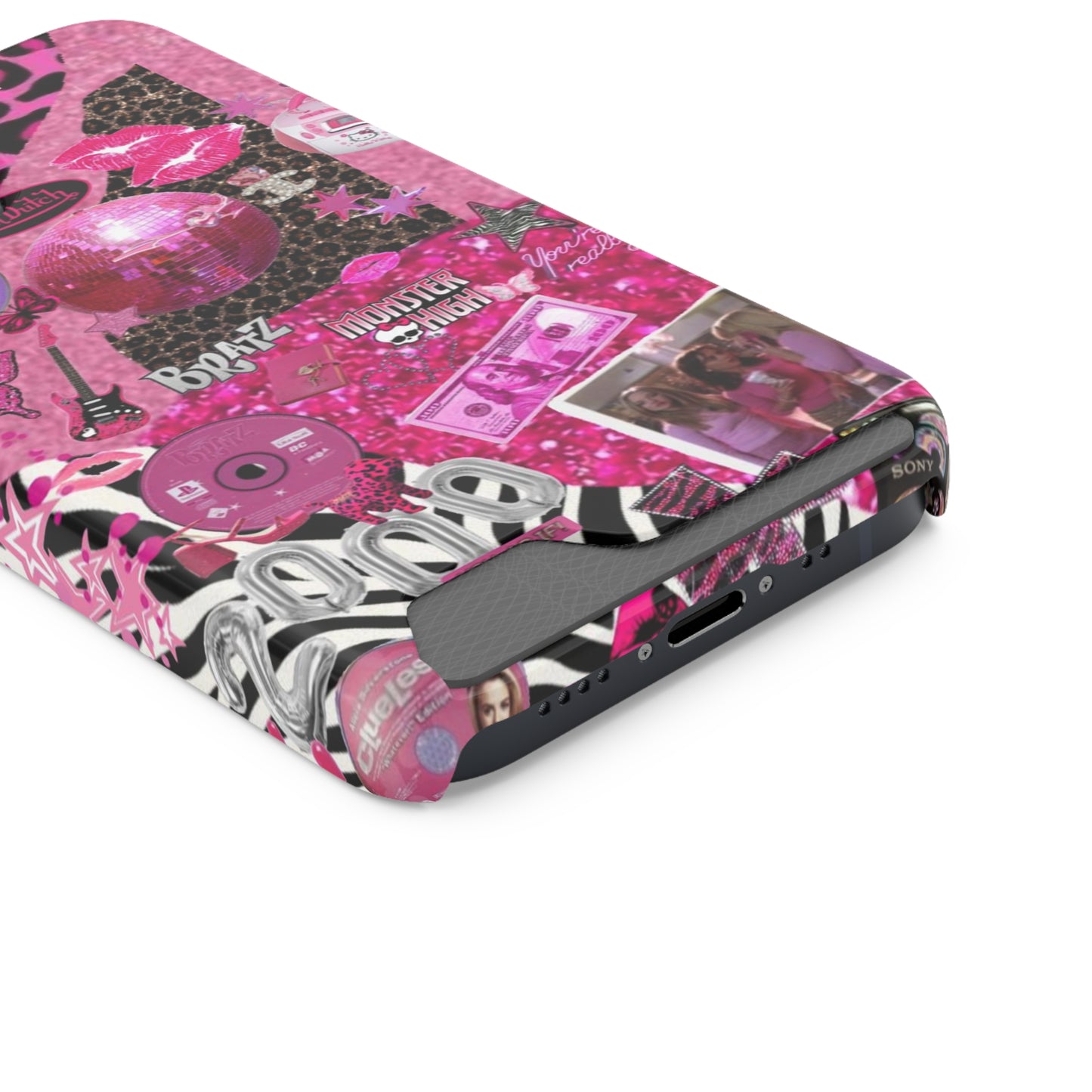 pink trashy Y2K Phone Case With Card Holder