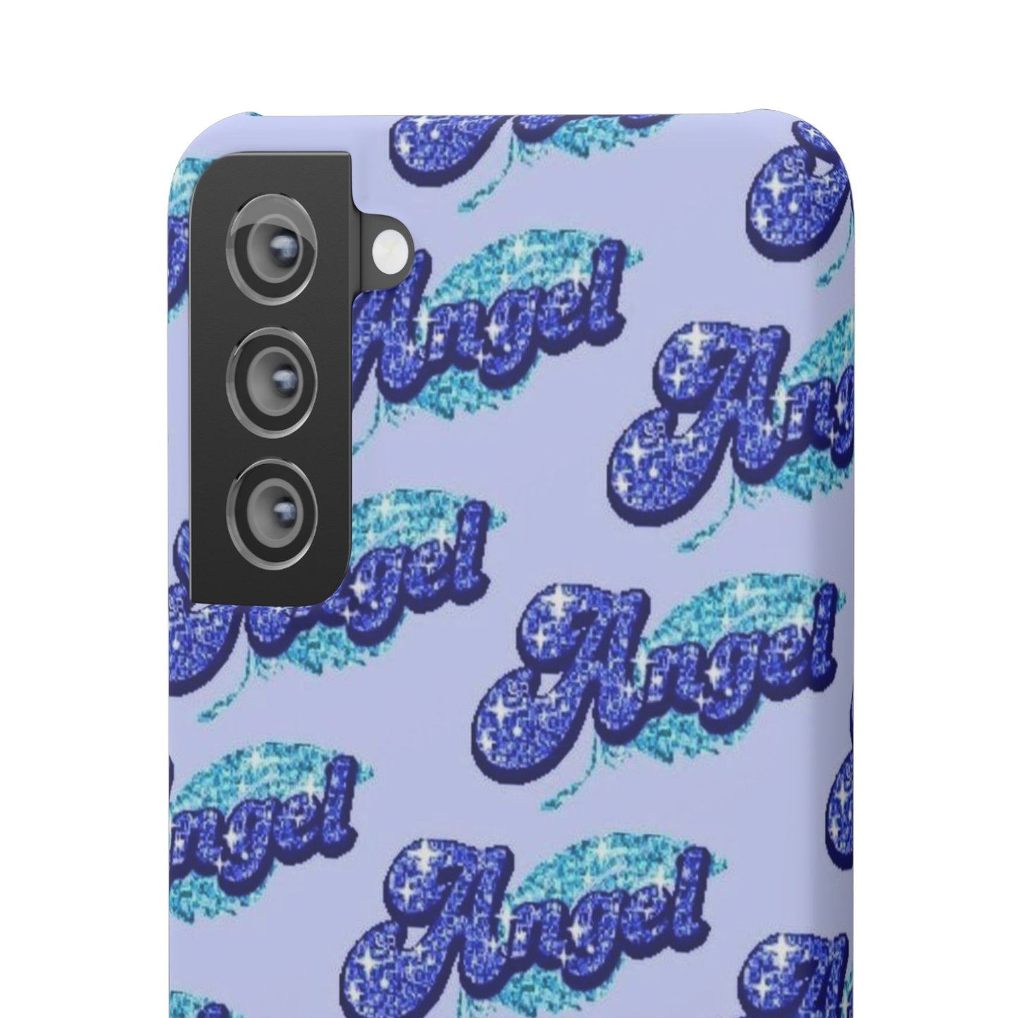 blue 'ANGEL' bubble lettering phone case