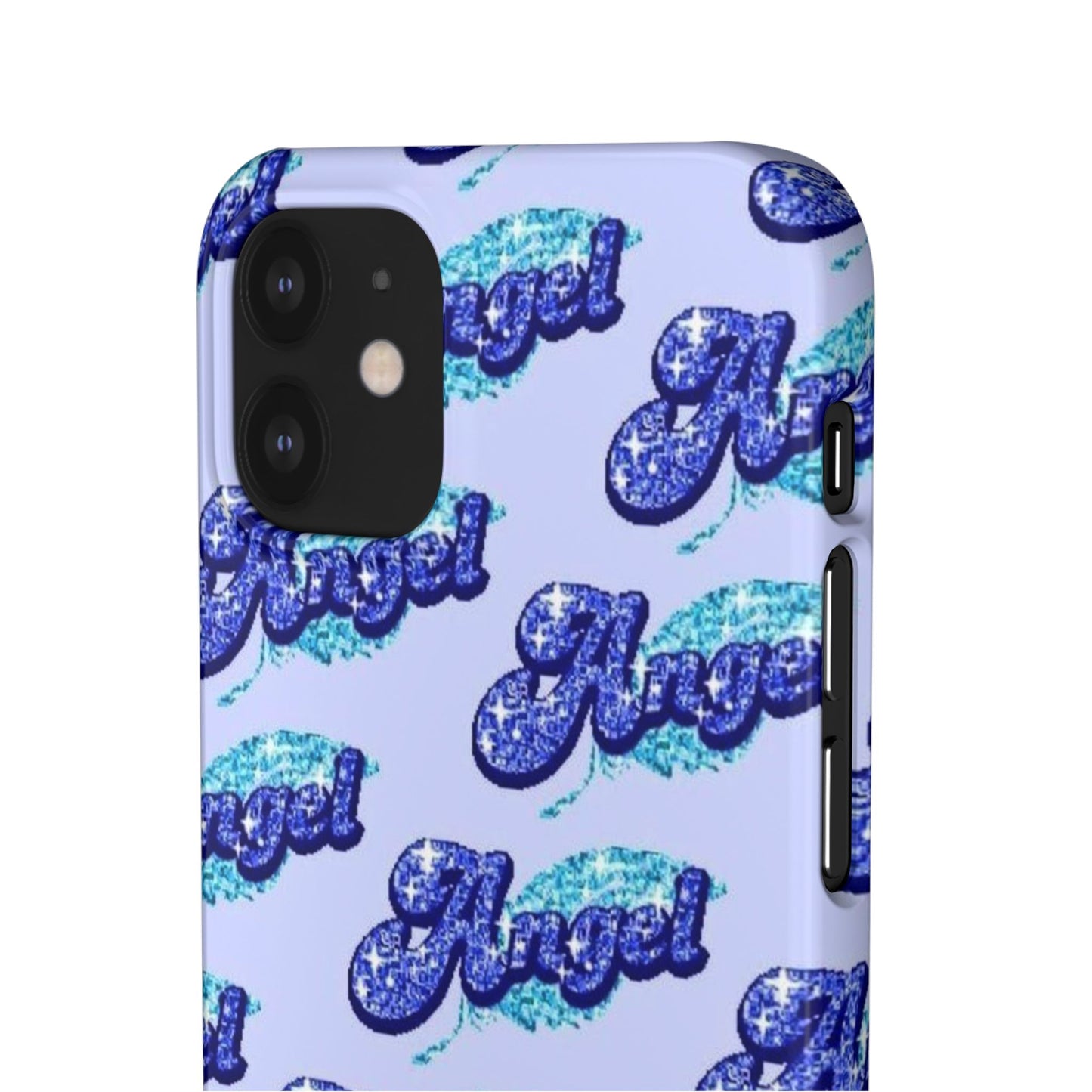 blue 'ANGEL' bubble lettering phone case