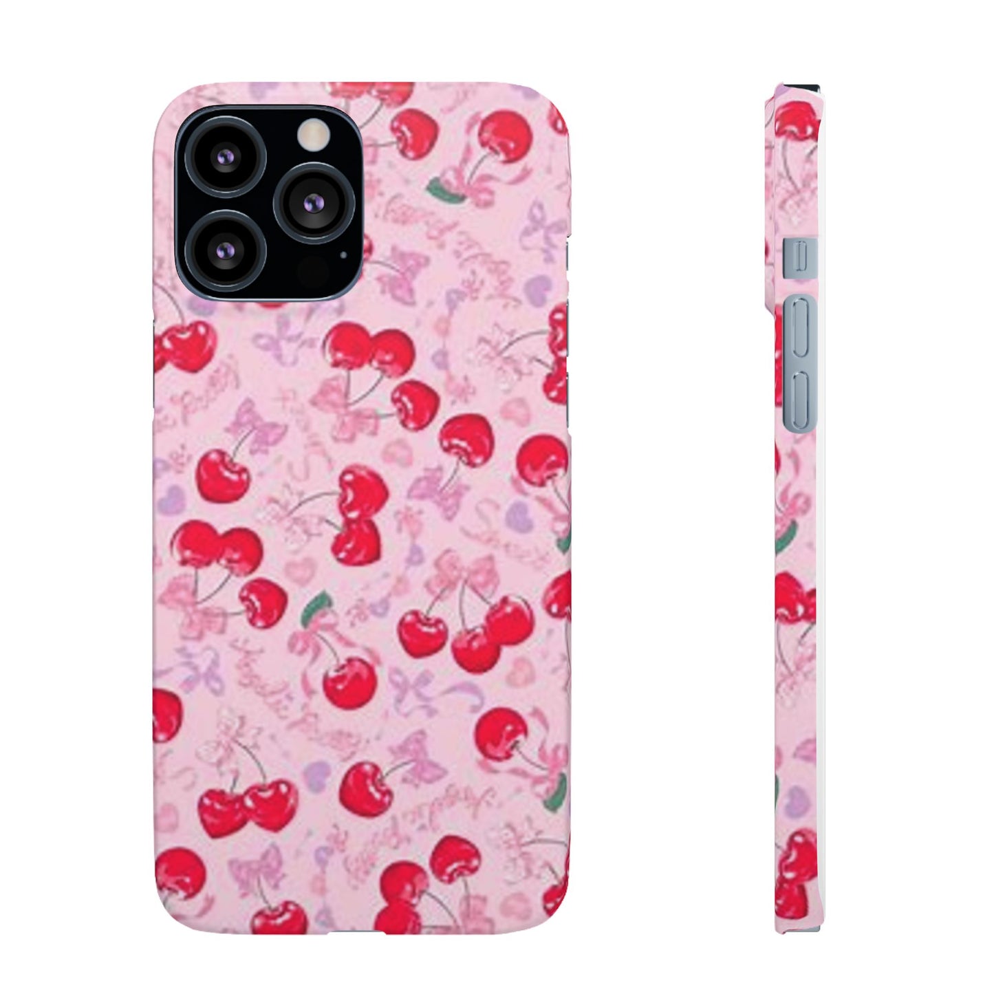 pink bow tied cherry pattern phone case