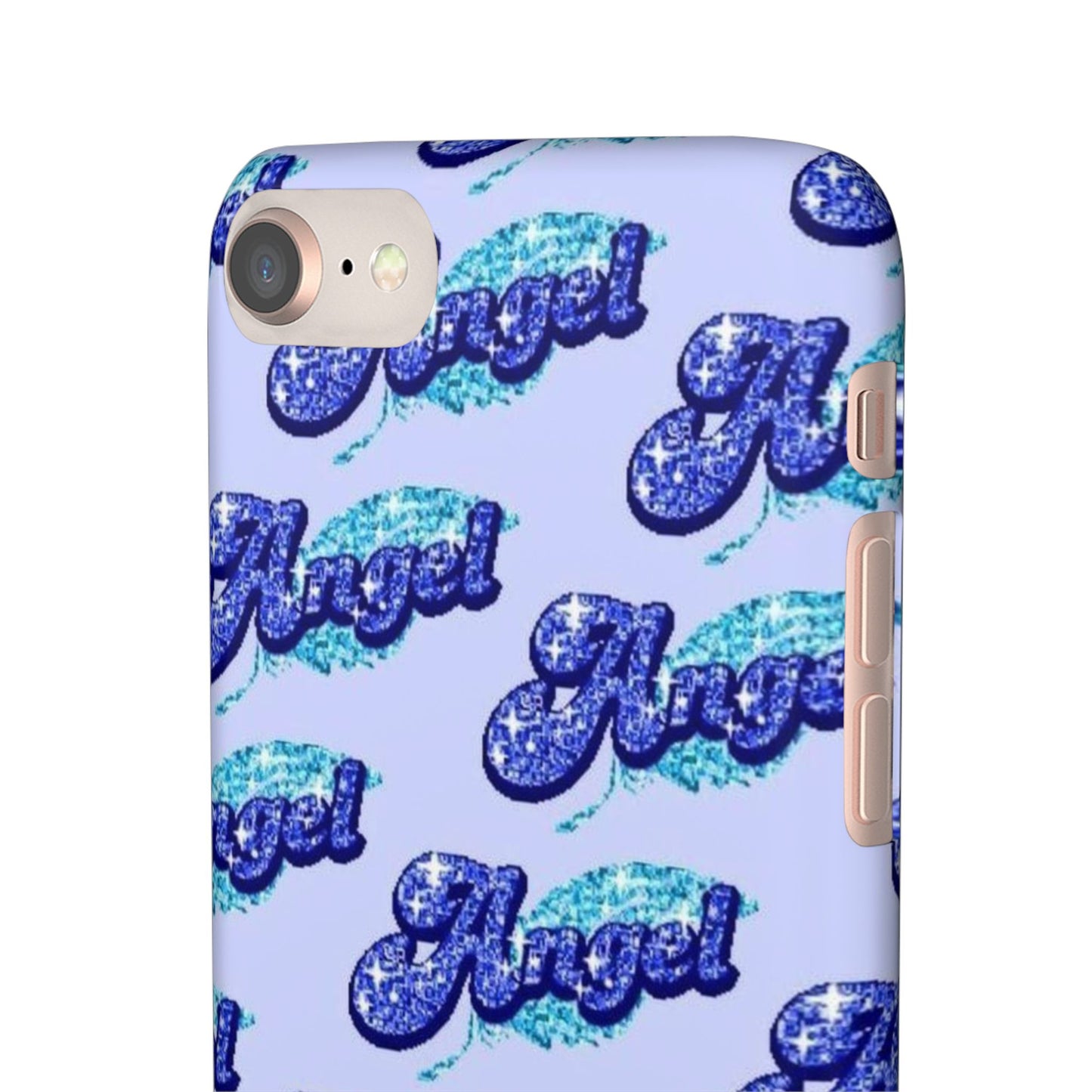 blue 'ANGEL' bubble lettering phone case