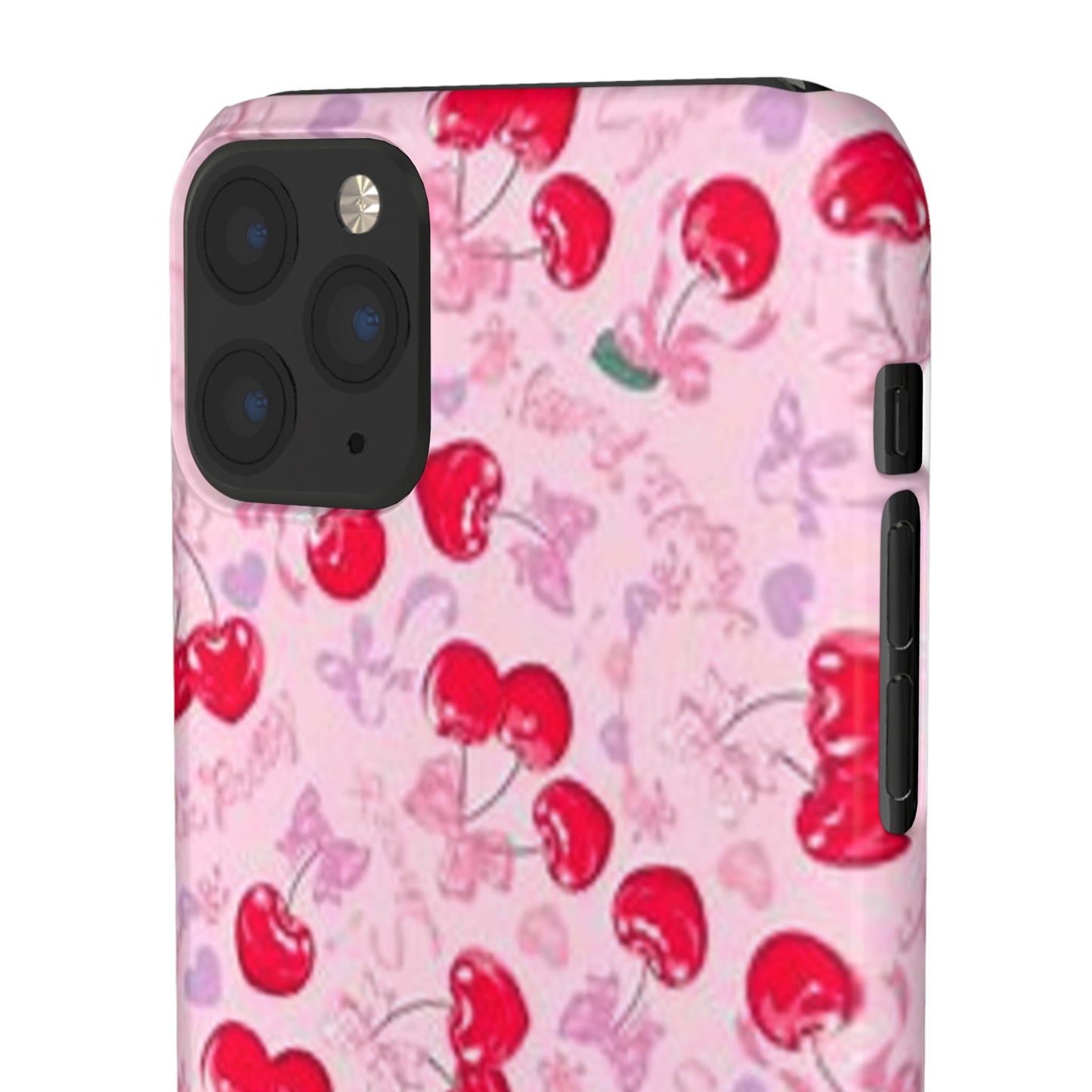 pink bow tied cherry pattern phone case