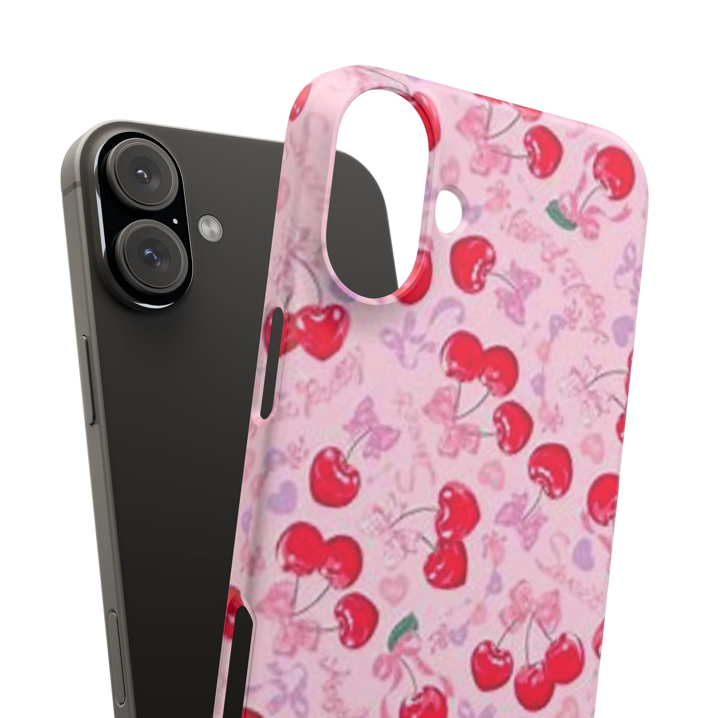 pink bow tied cherry pattern phone case