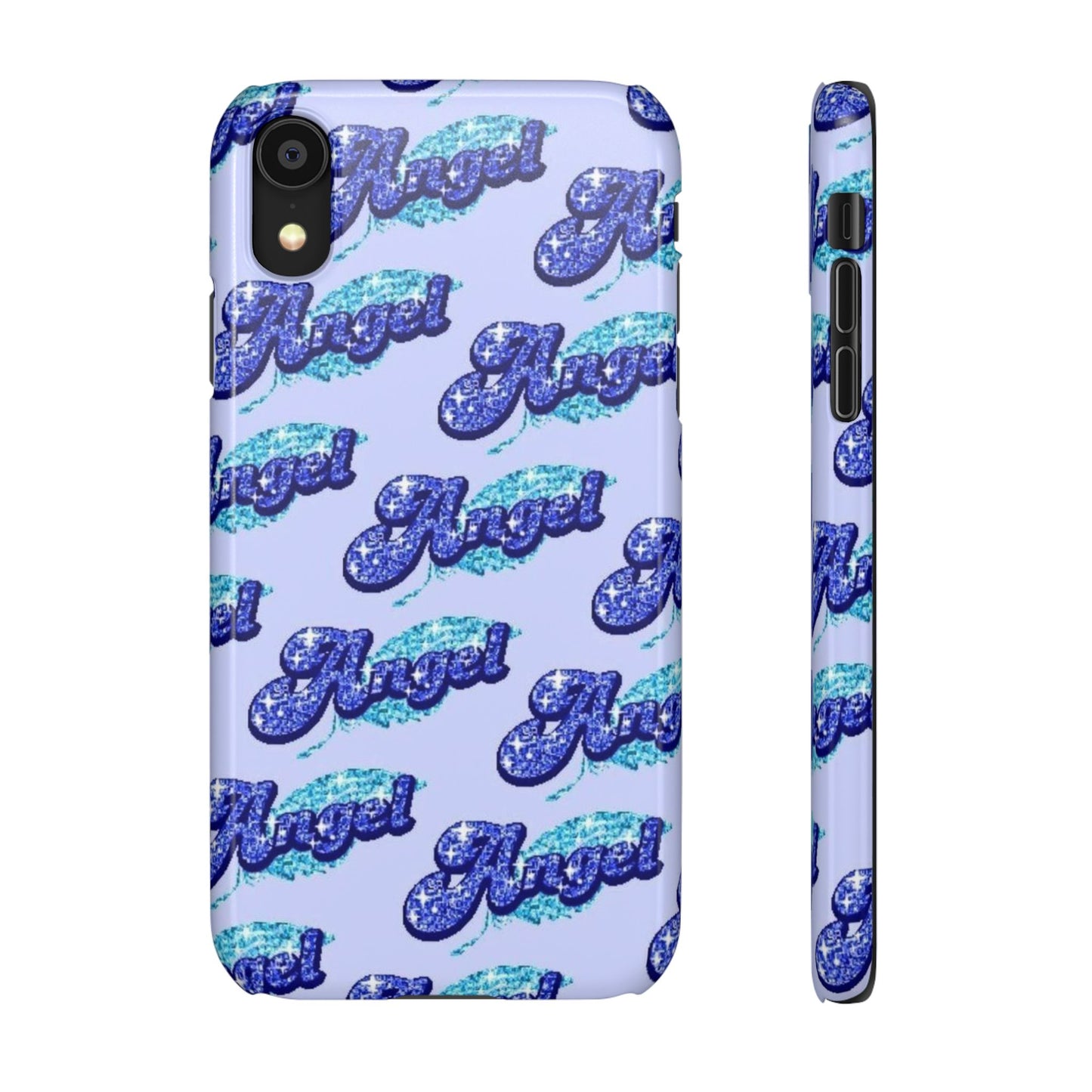 blue 'ANGEL' bubble lettering phone case