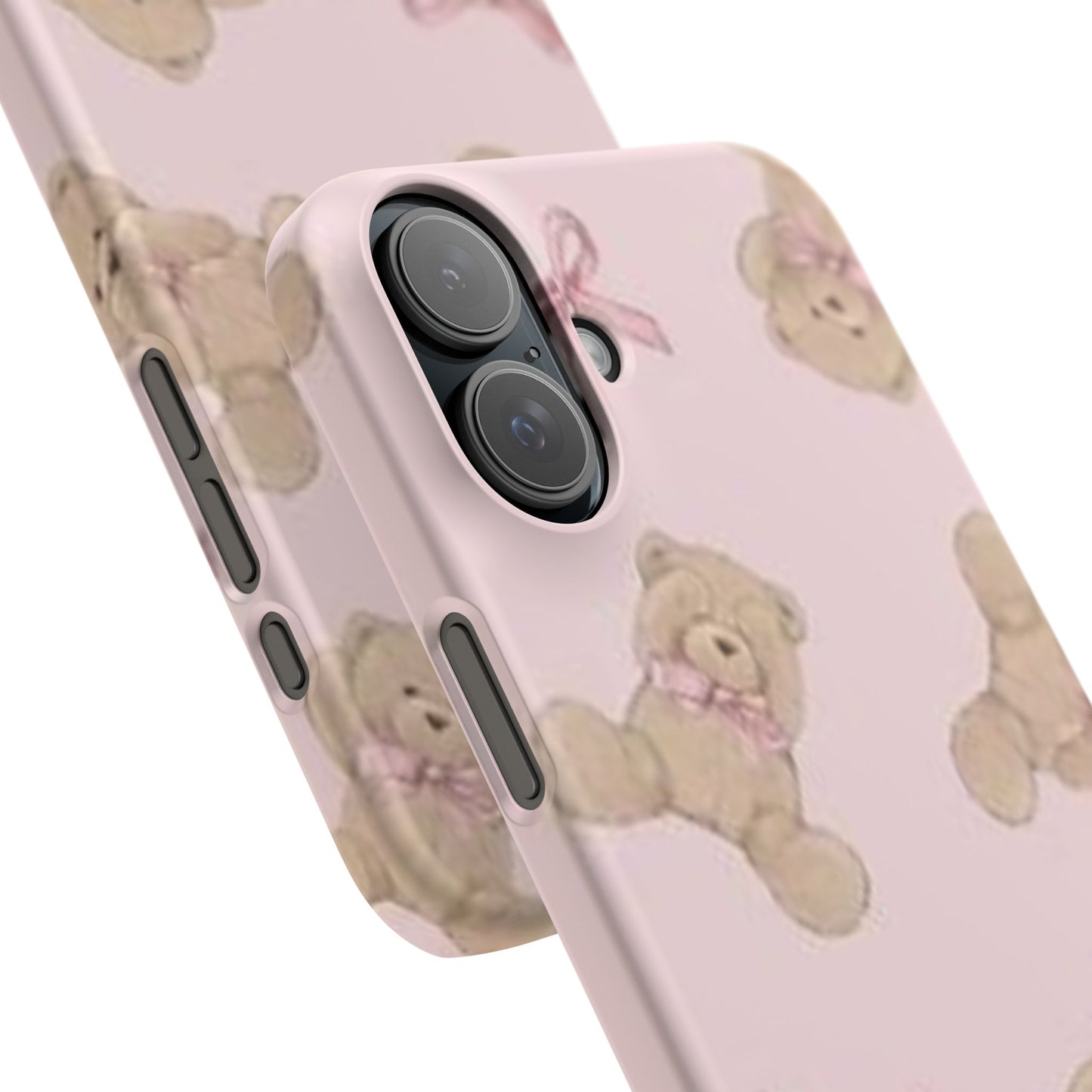 pink background teddy bear phone case