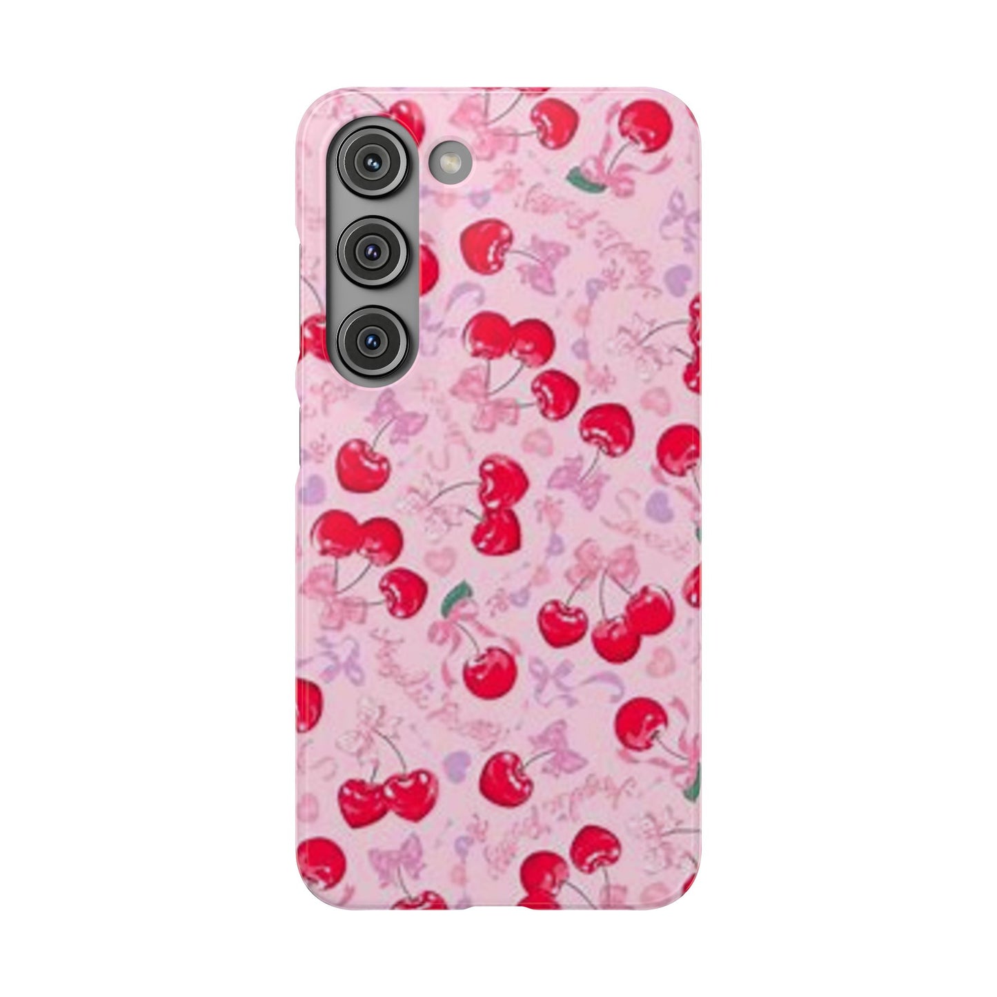 pink bow tied cherry pattern phone case