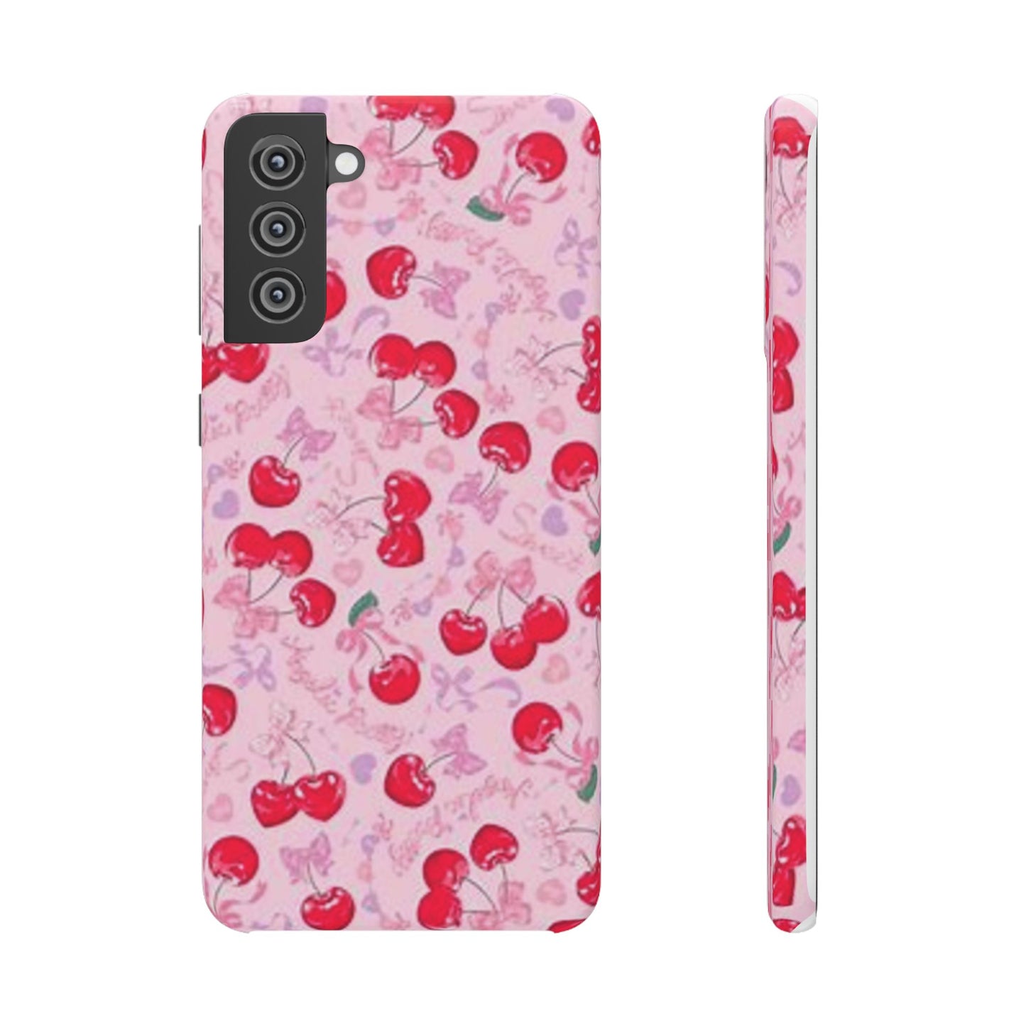 pink bow tied cherry pattern phone case