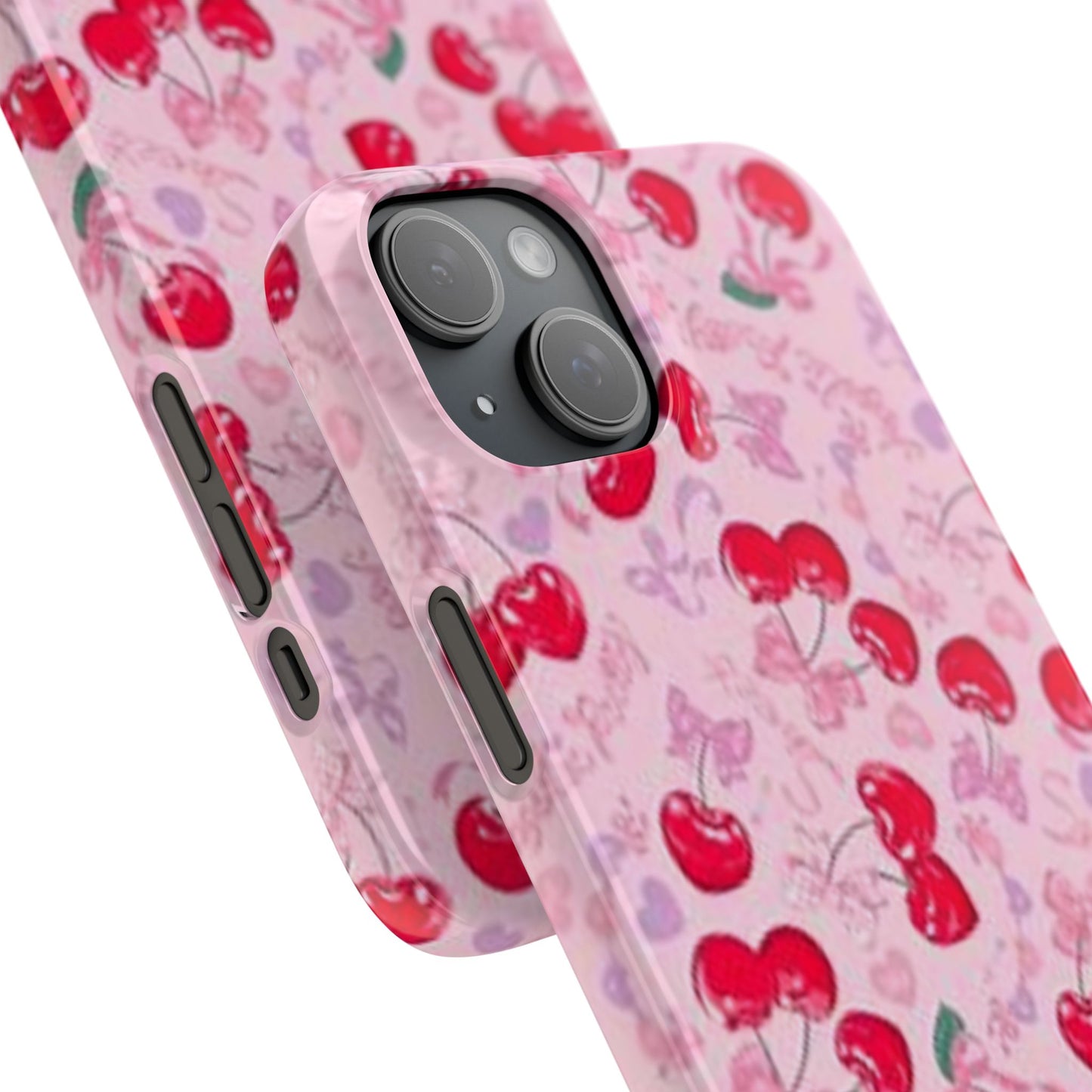 pink bow tied cherry pattern phone case