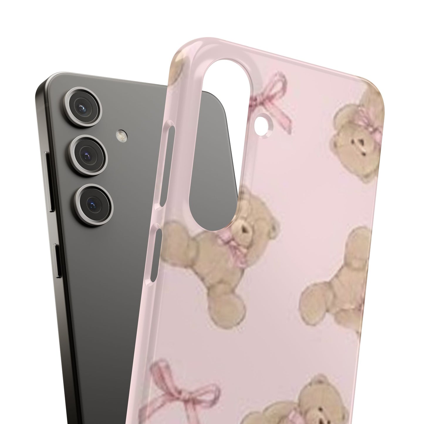 pink background teddy bear phone case