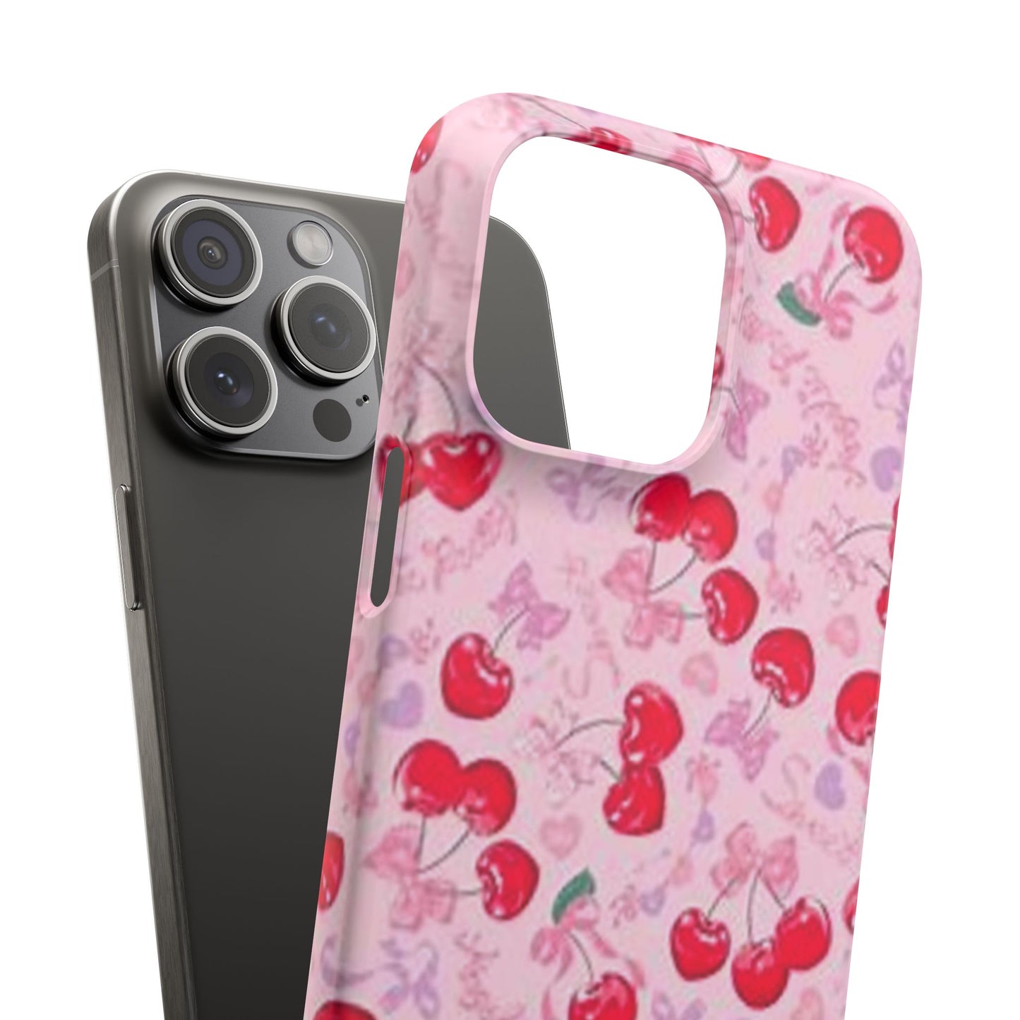 pink bow tied cherry pattern phone case