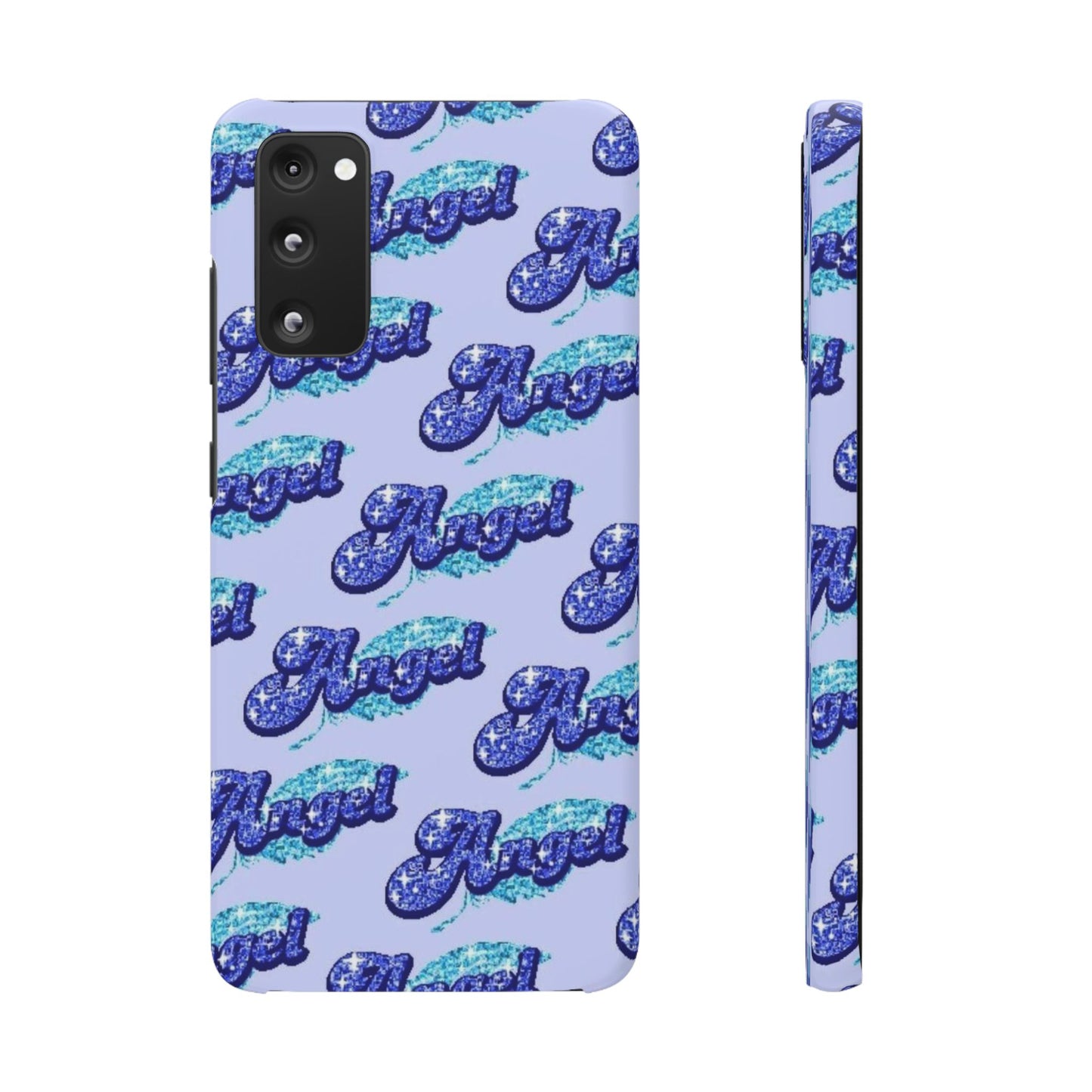 blue 'ANGEL' bubble lettering phone case