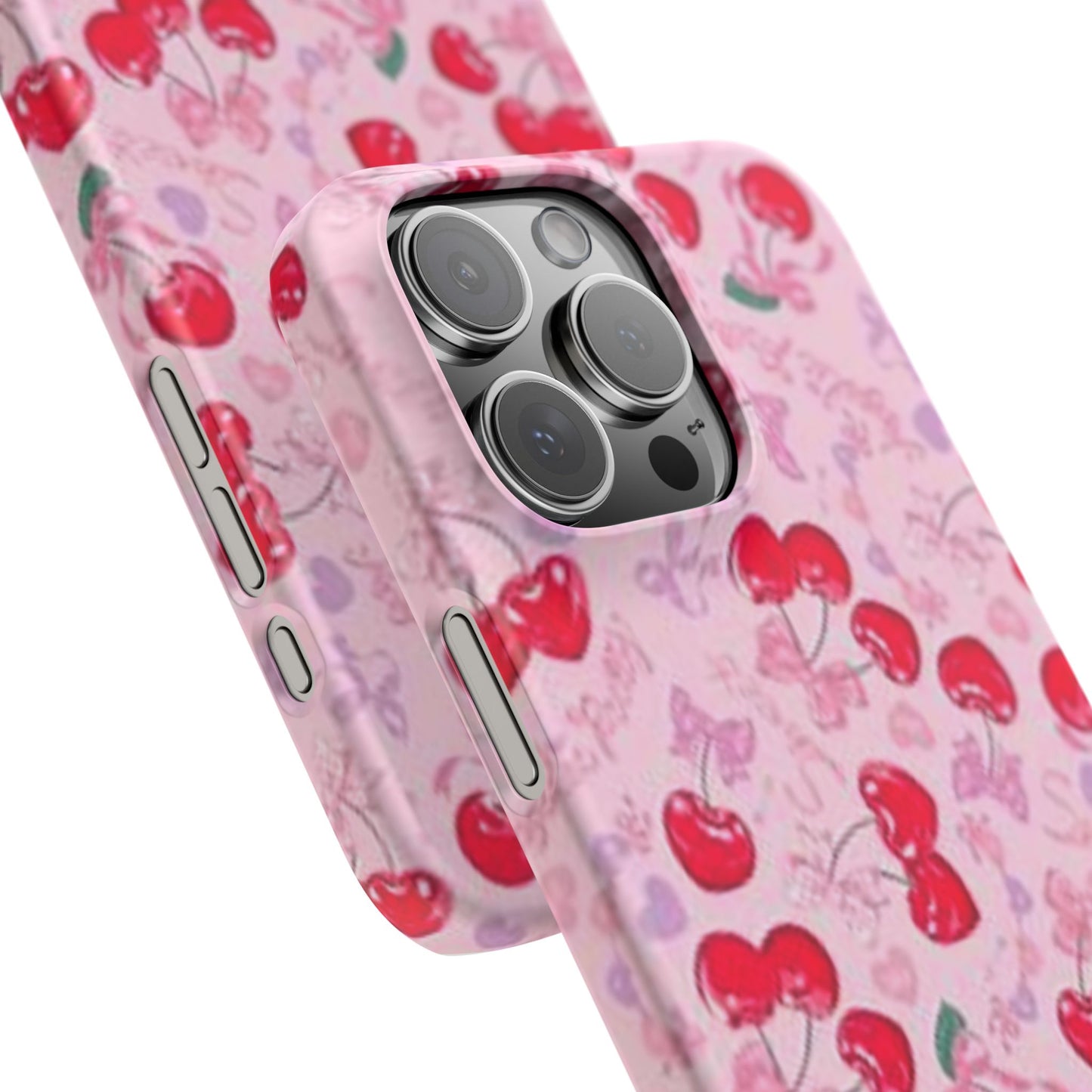 pink bow tied cherry pattern phone case