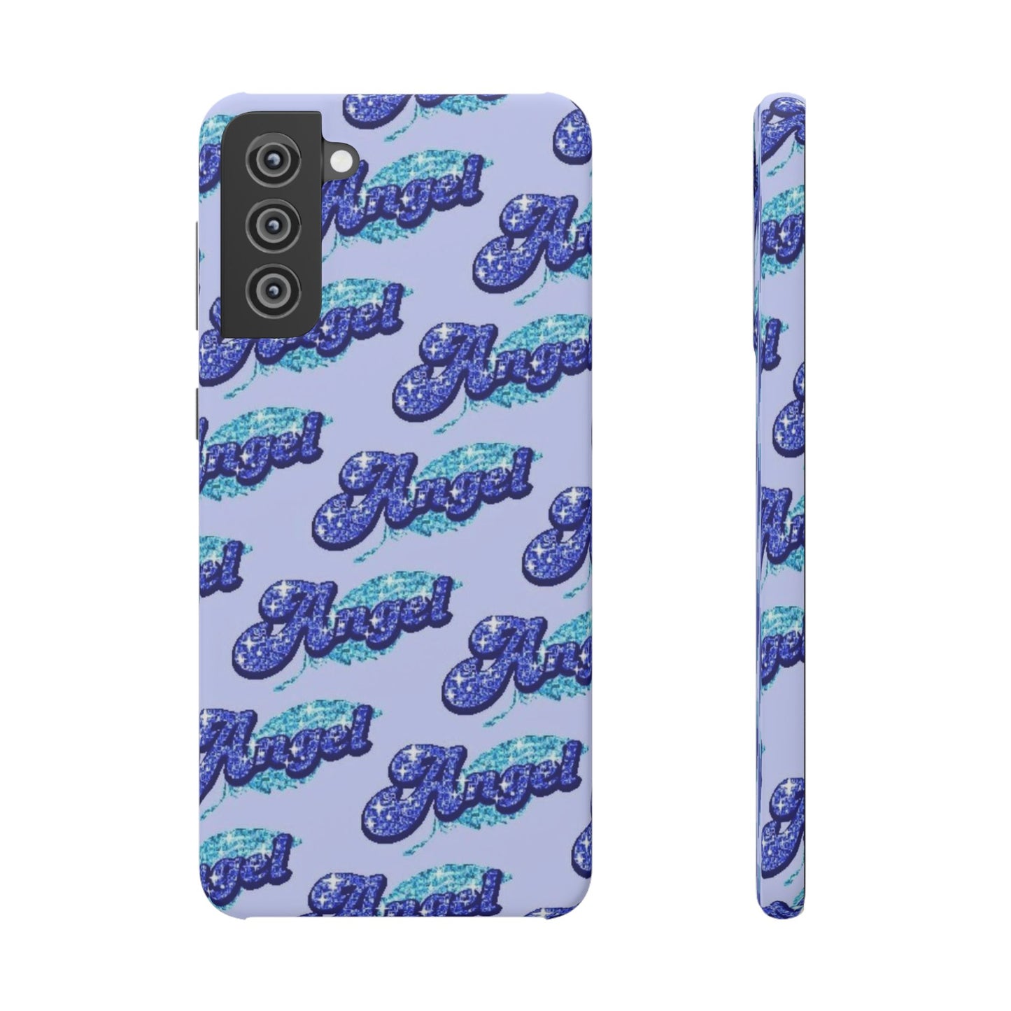 blue 'ANGEL' bubble lettering phone case