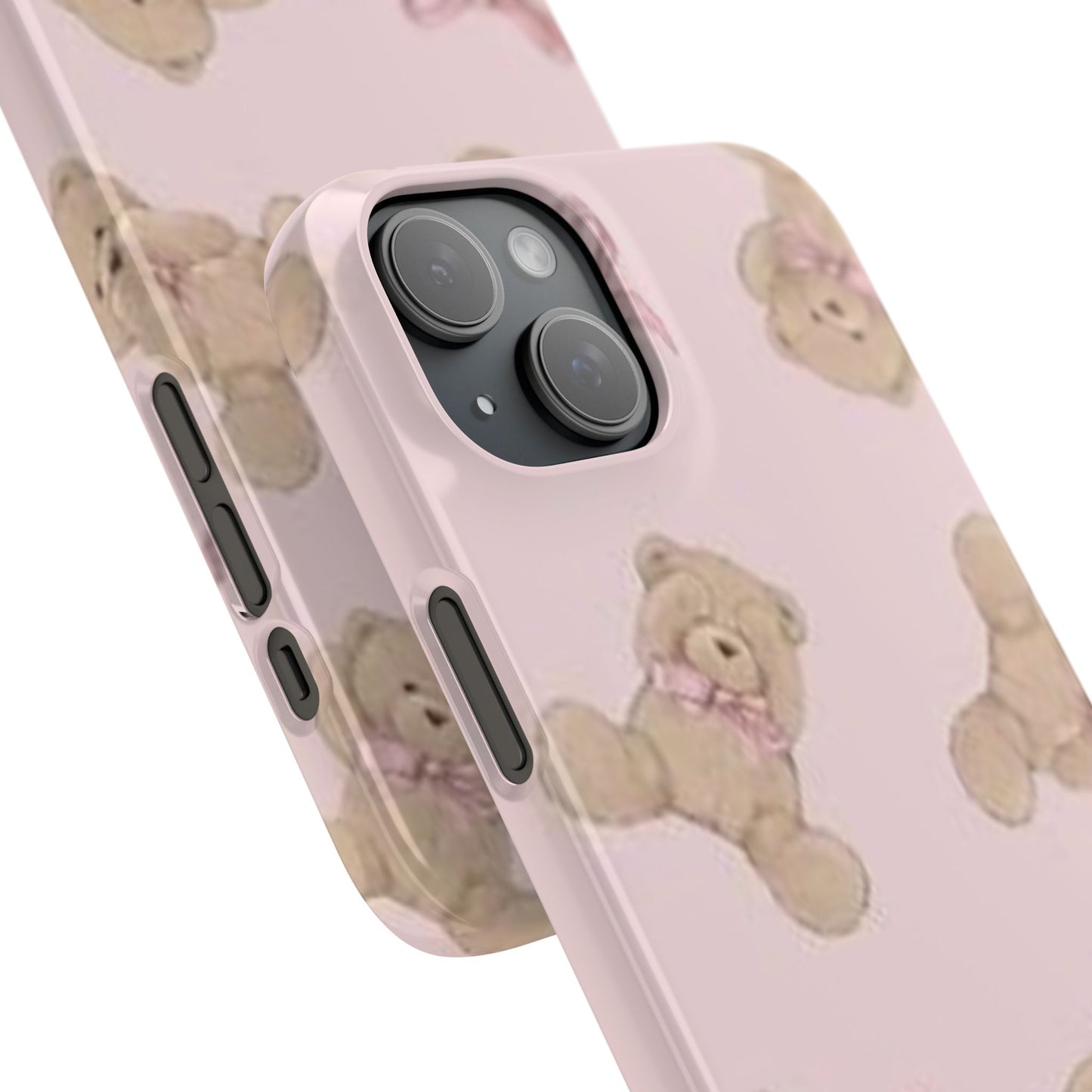 pink background teddy bear phone case