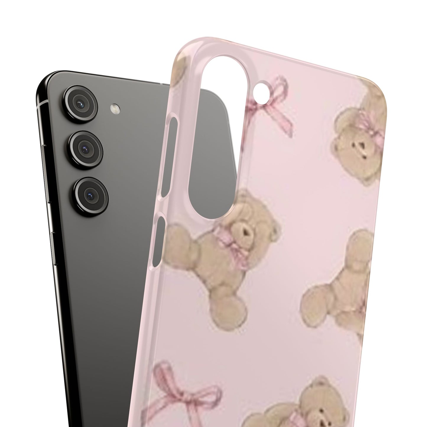 pink background teddy bear phone case