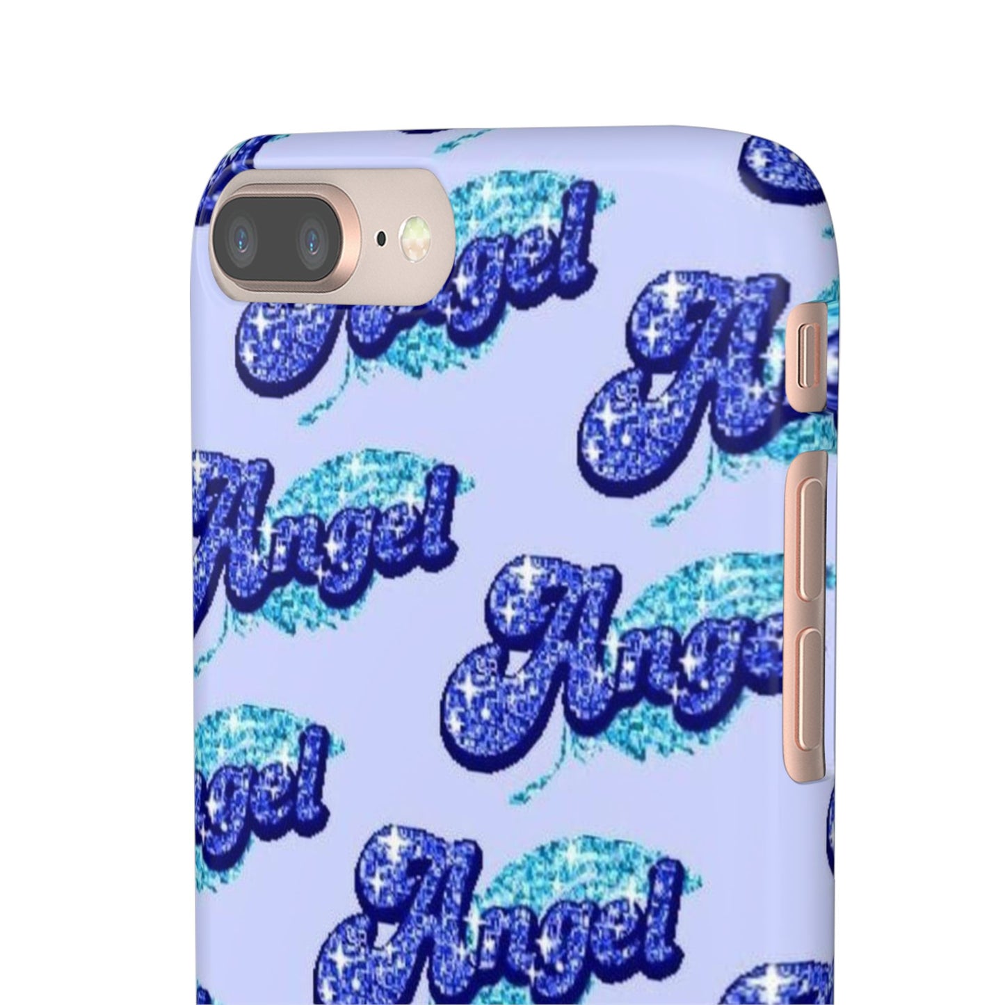 blue 'ANGEL' bubble lettering phone case