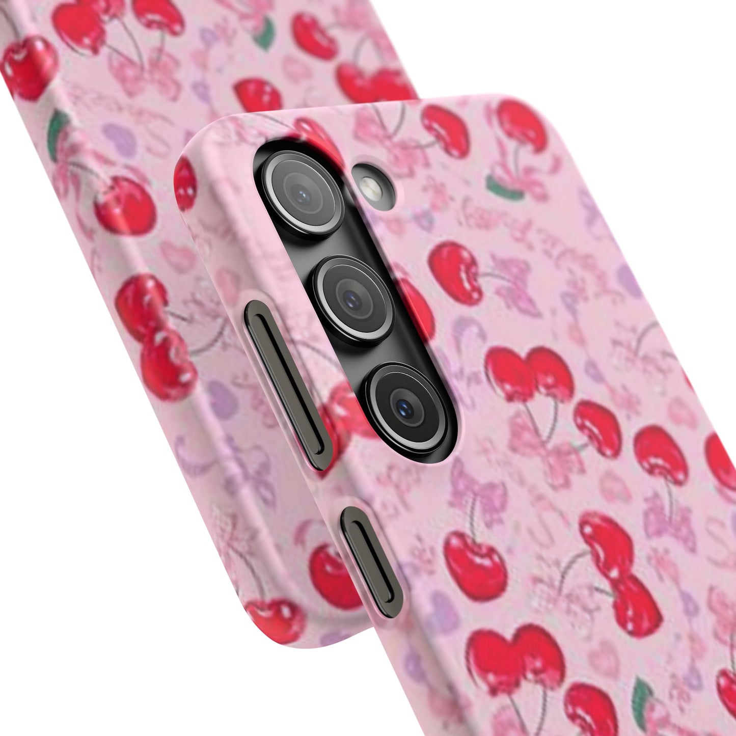 pink bow tied cherry pattern phone case