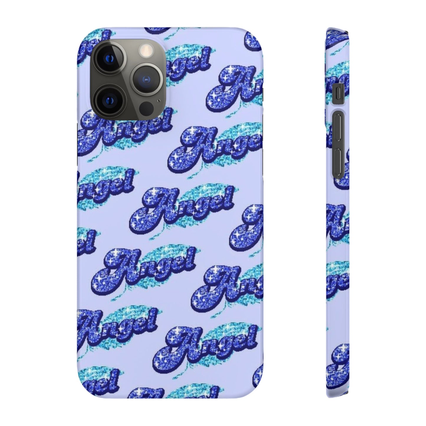 blue 'ANGEL' bubble lettering phone case