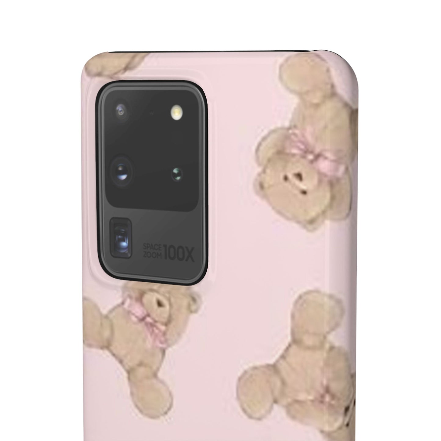 pink background teddy bear phone case